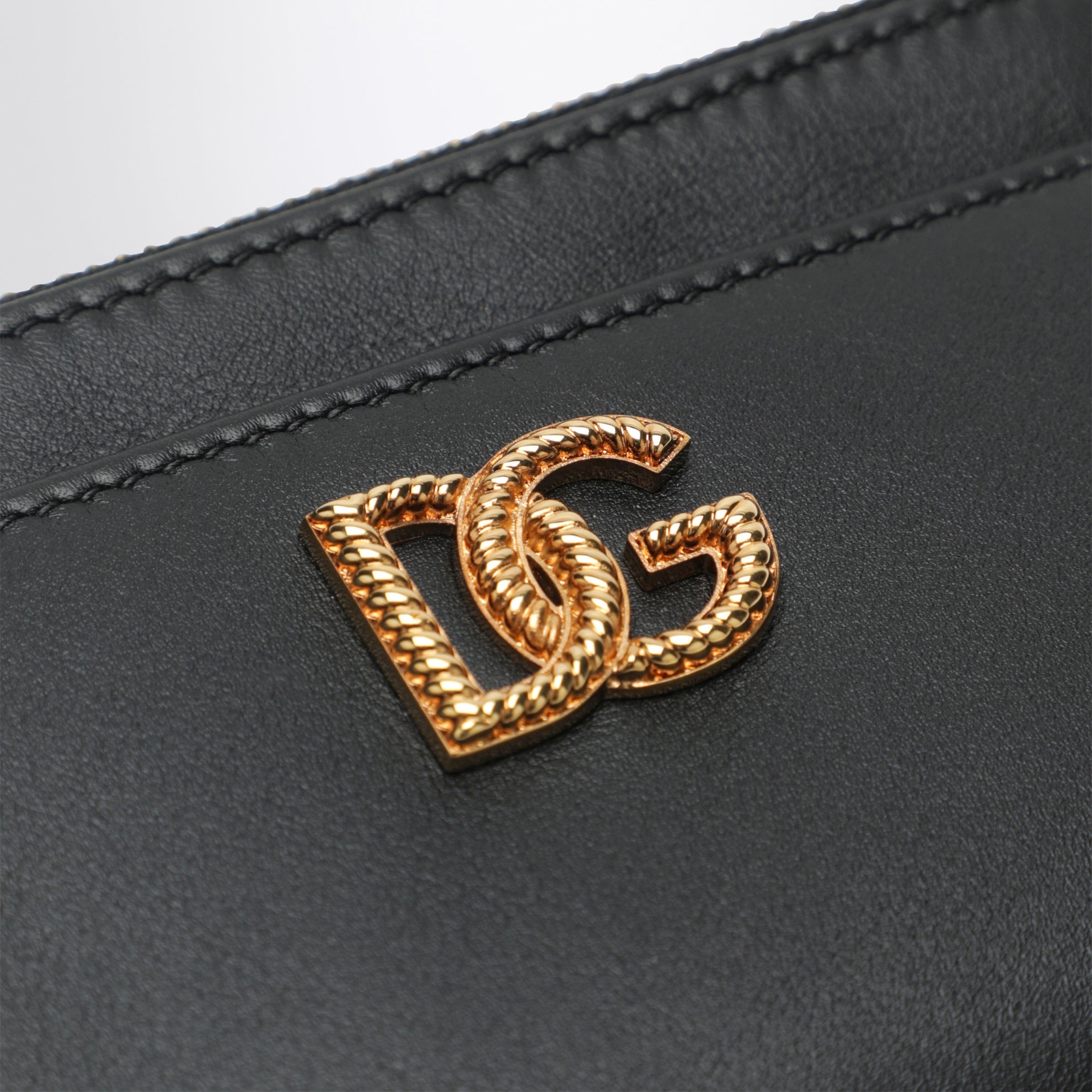 Portacarte con logo DG in pelle di vitello nero