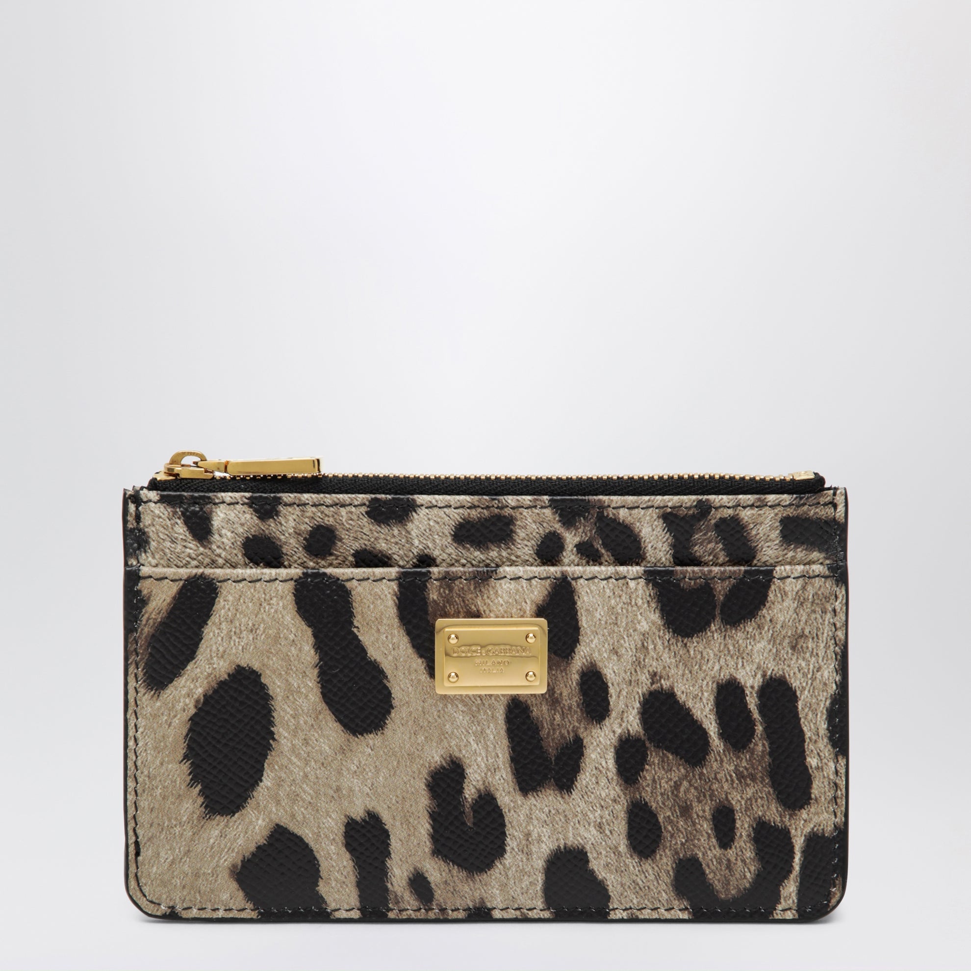 Portacarte in pelle di vitello stampa leopardo