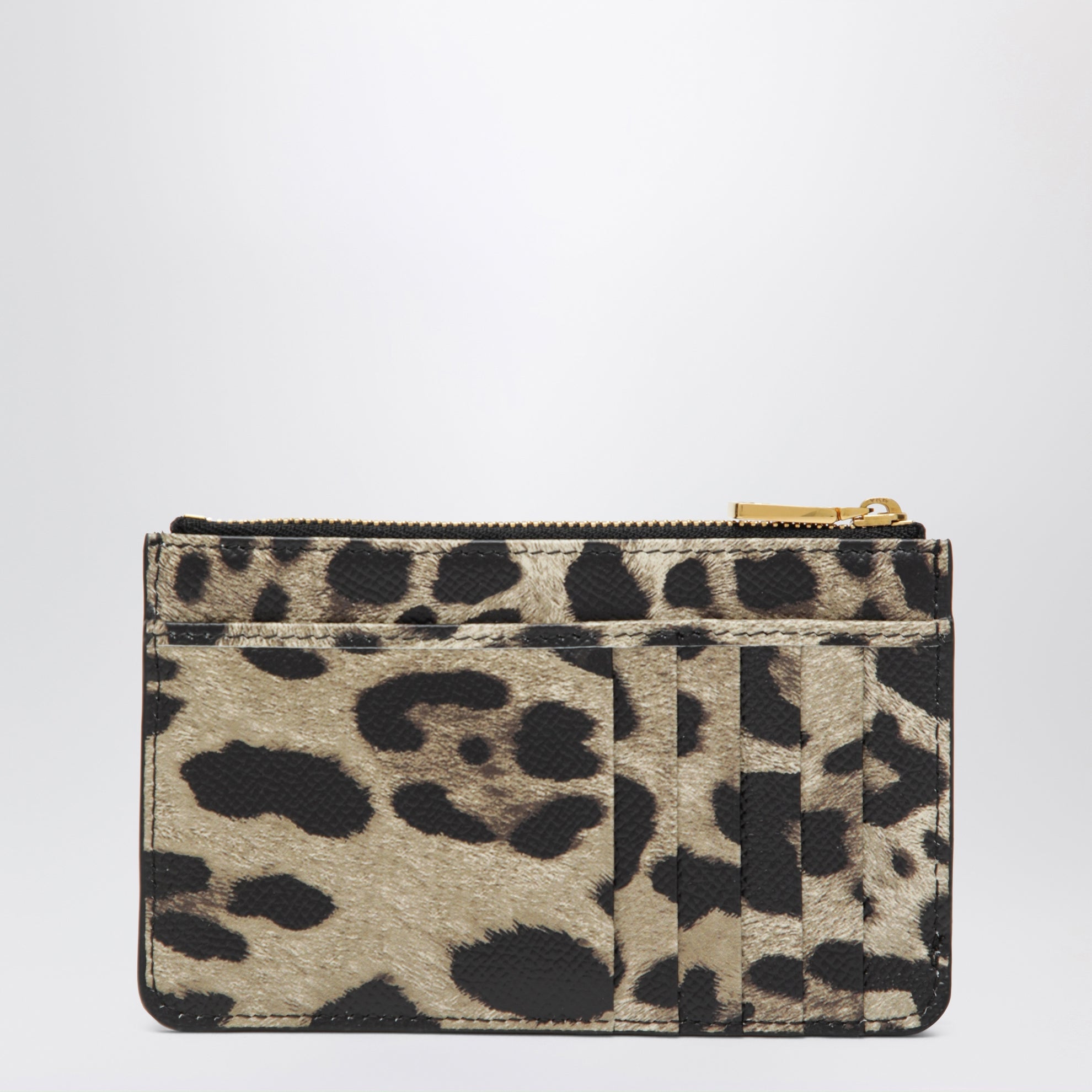 Portacarte in pelle di vitello stampa leopardo