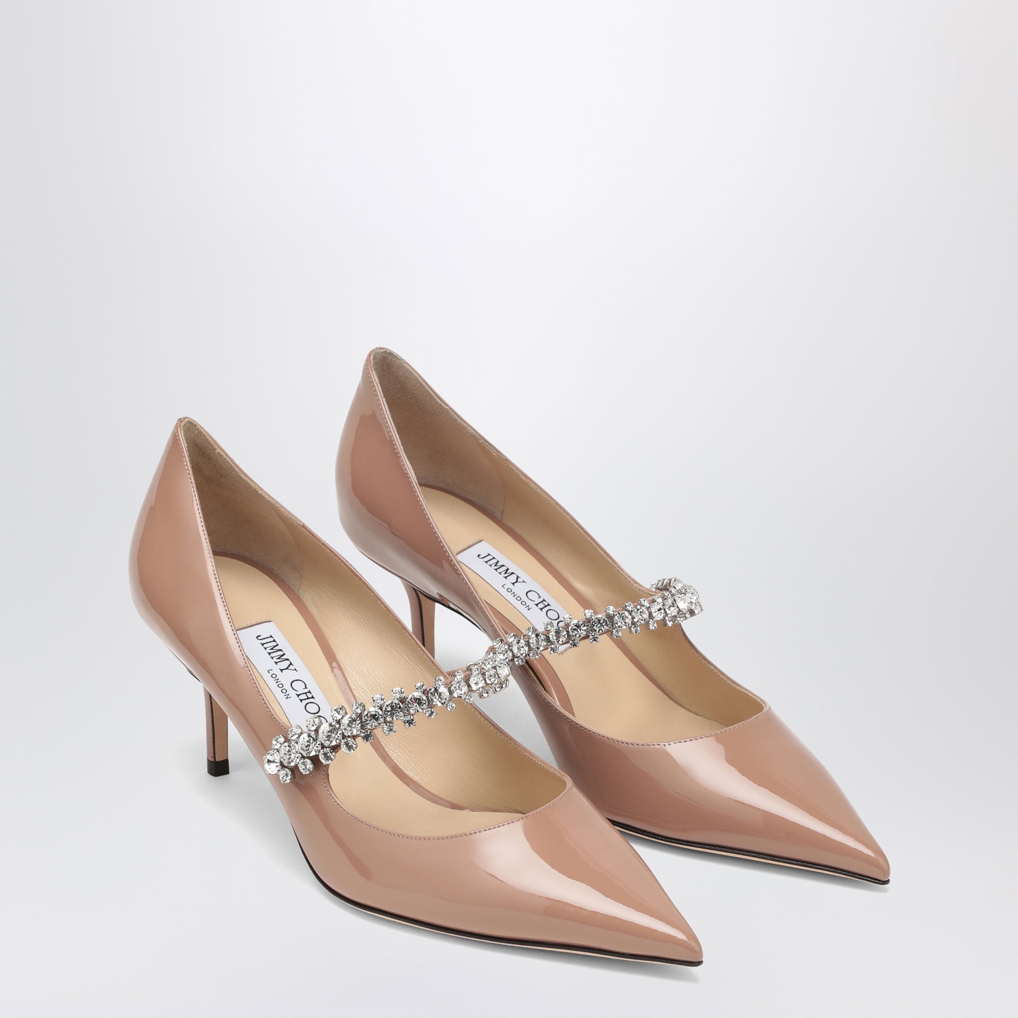 Bing crystal-strap patent leather pumps in ballet pink