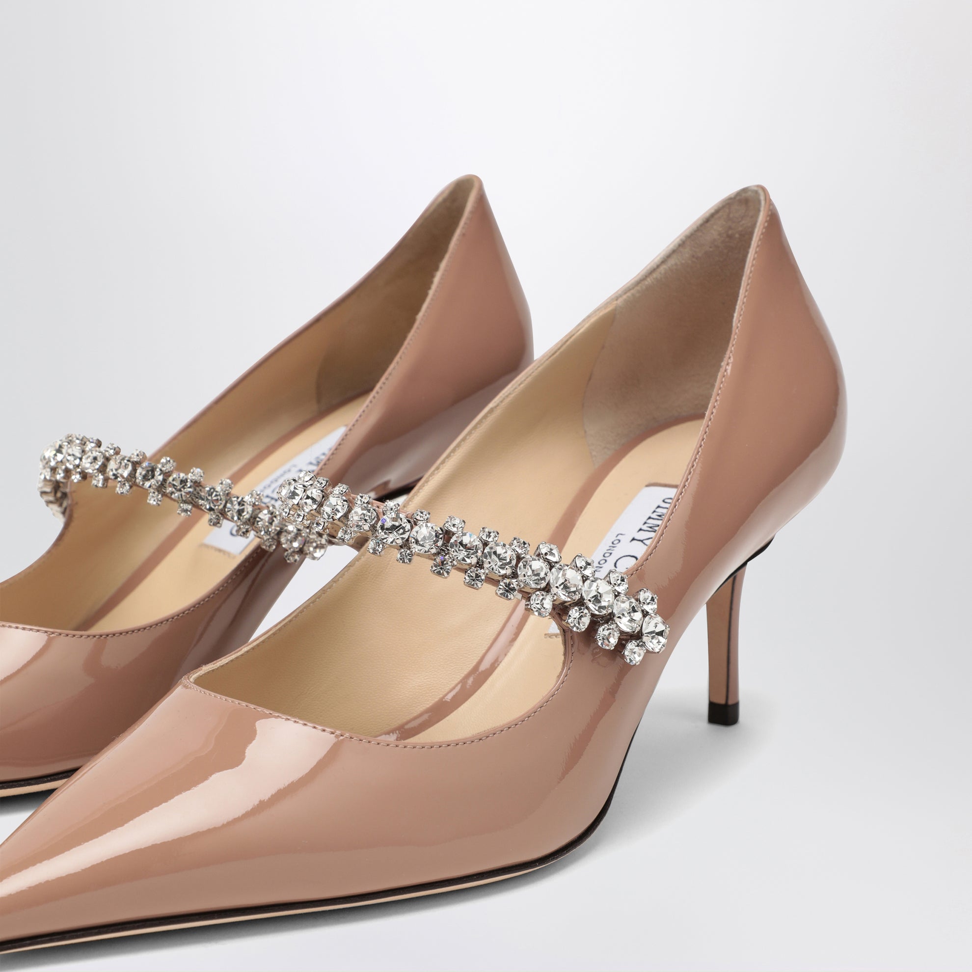 Bing crystal-strap patent leather pumps in ballet pink