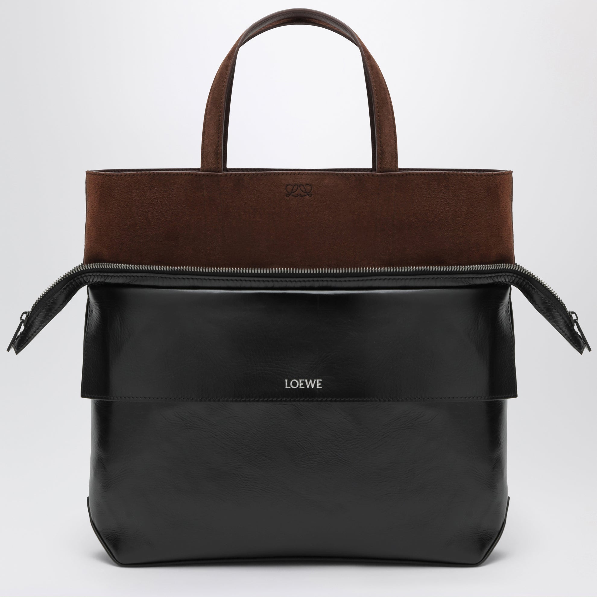 Borsa tote Switch piccola in vitello nera/espresso