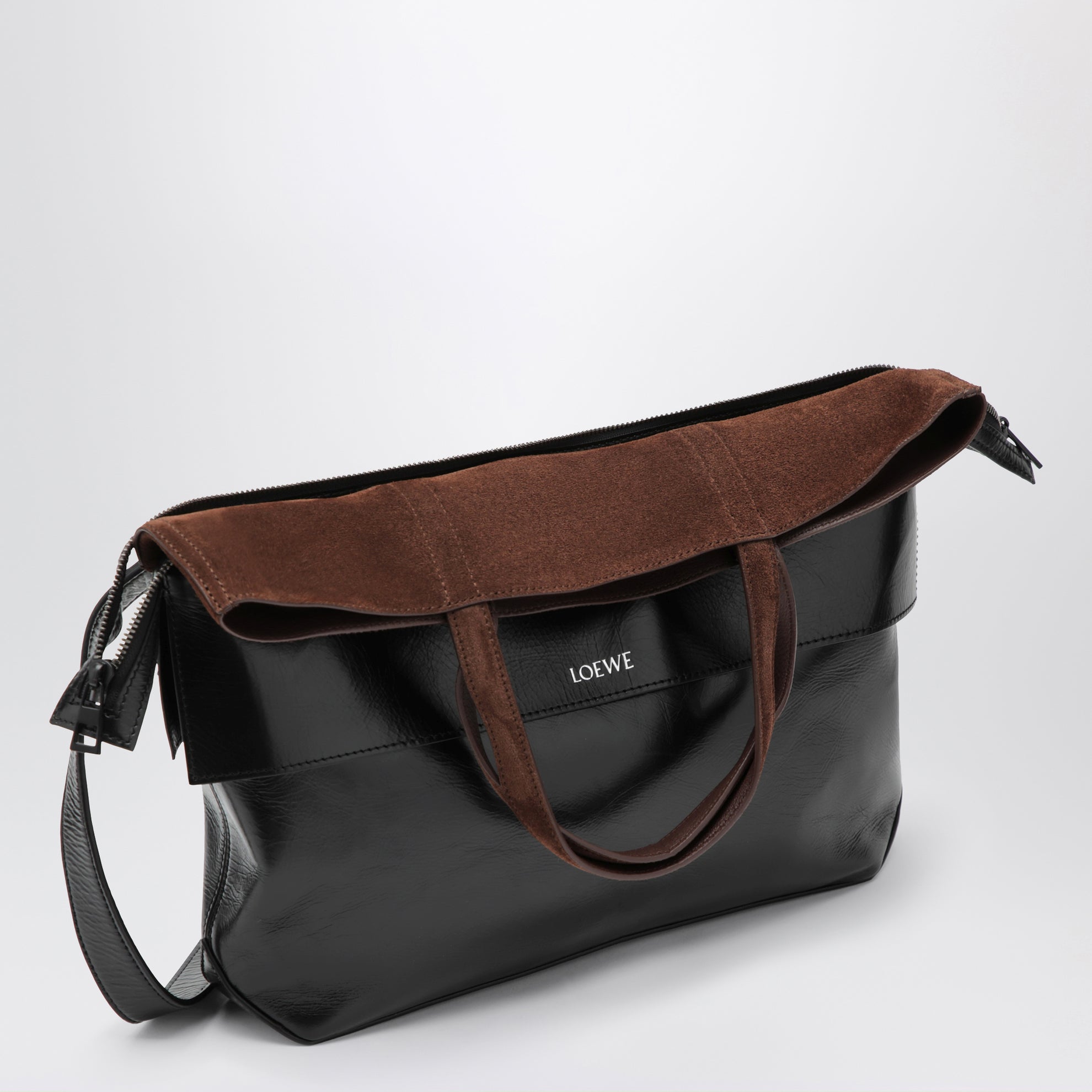 Borsa tote Switch piccola in vitello nera/espresso