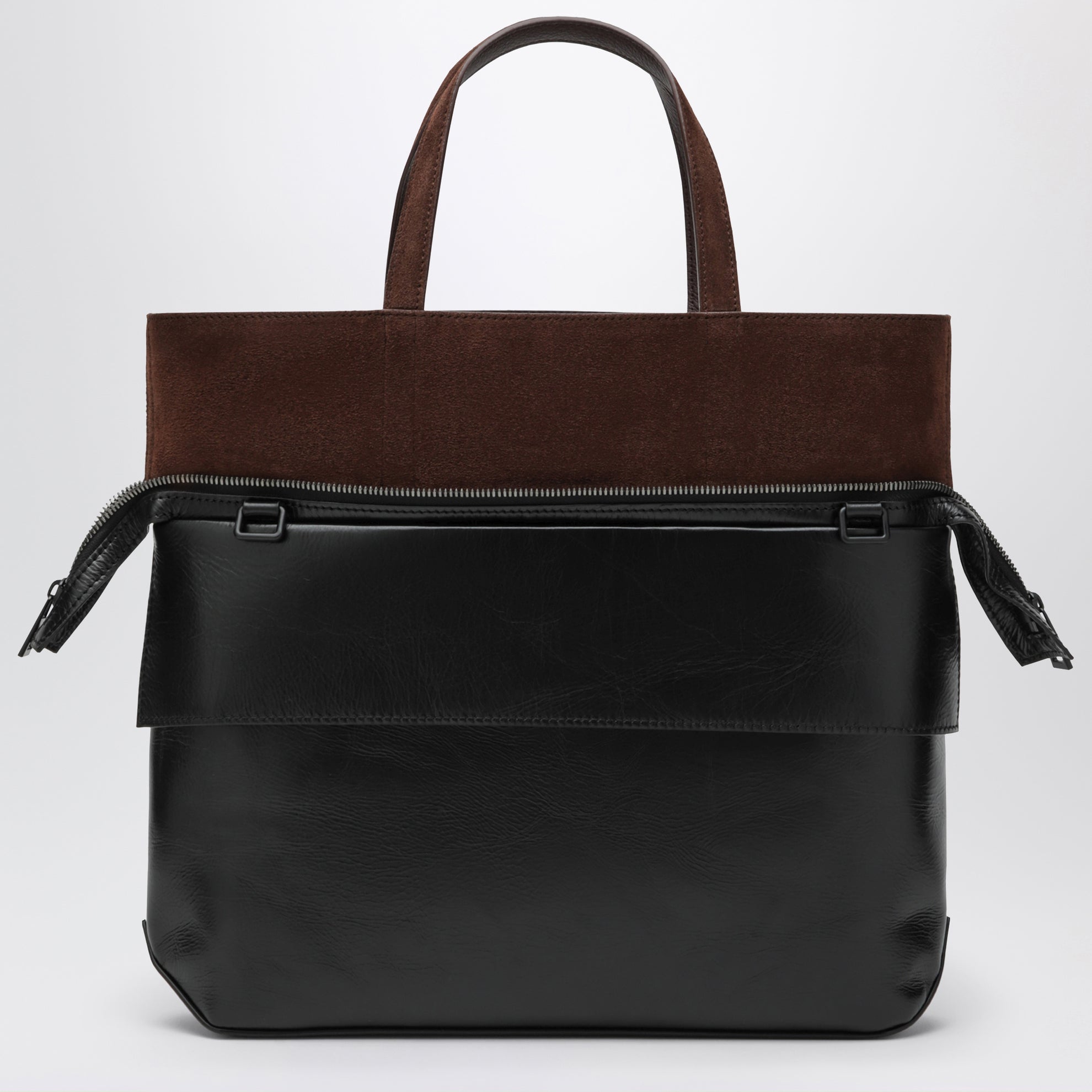 Borsa tote Switch piccola in vitello nera/espresso