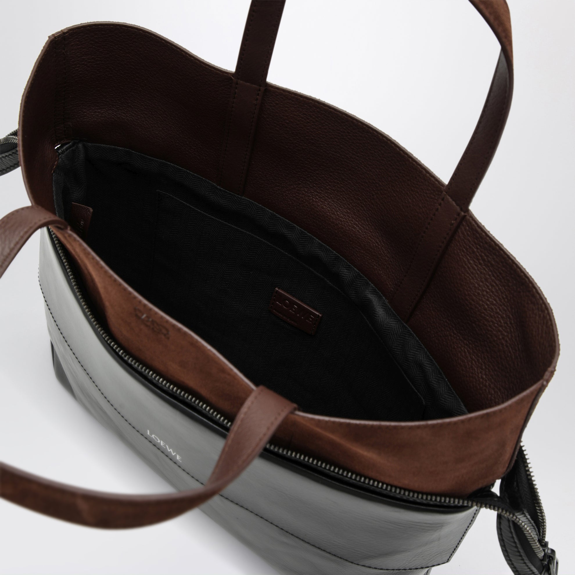 Borsa tote Switch piccola in vitello nera/espresso