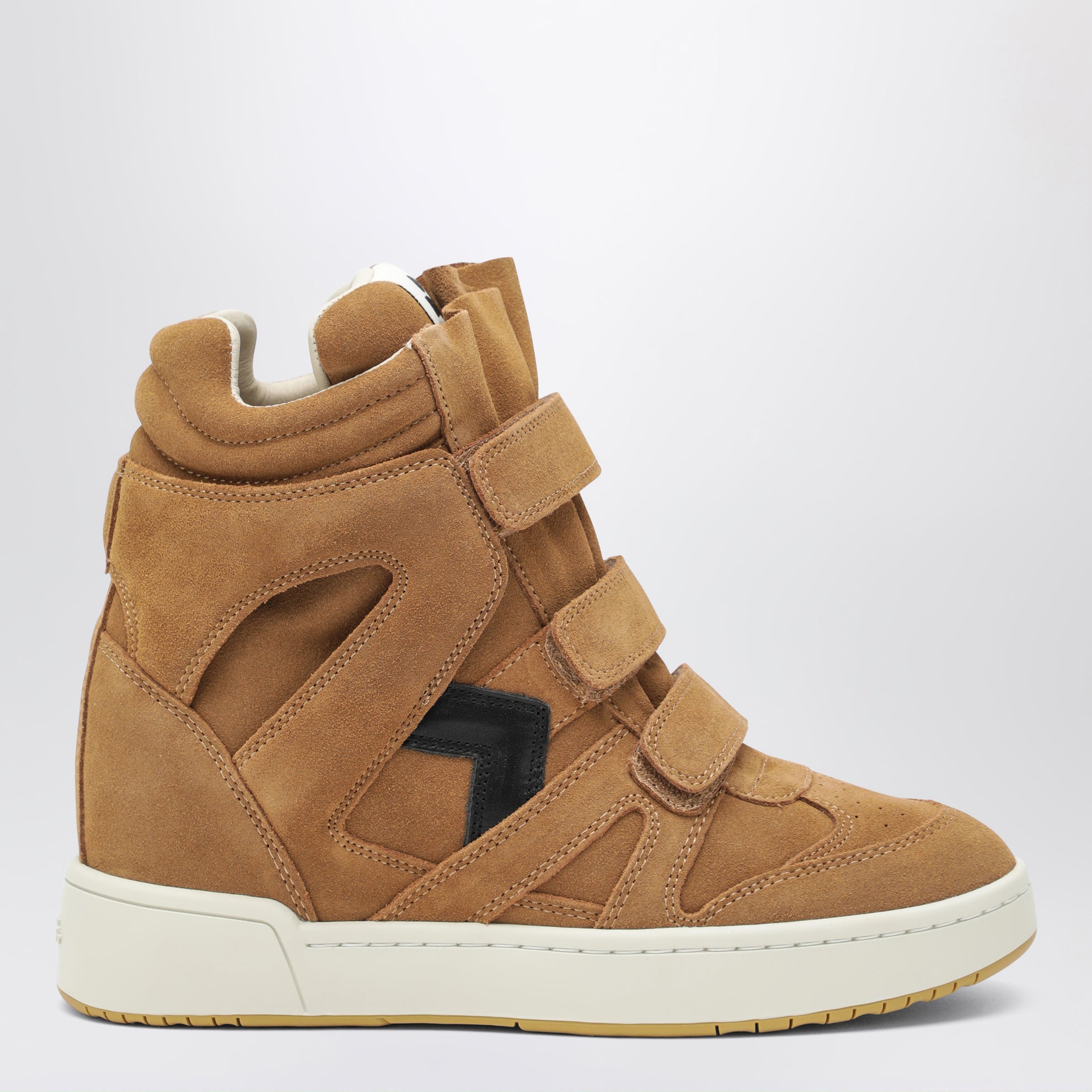 Hohe IM3 Keilsneaker aus Leder in Cognac / Schwarz