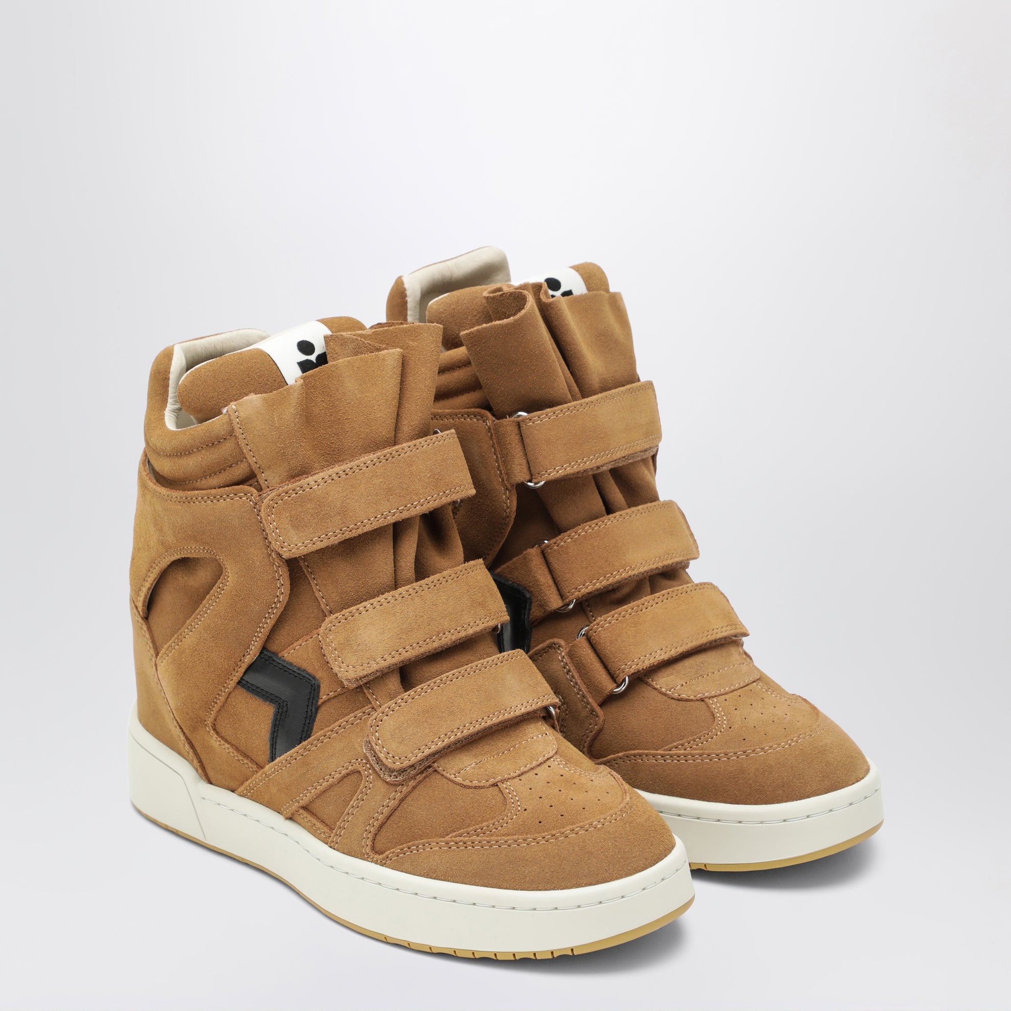 Hohe IM3 Keilsneaker aus Leder in Cognac / Schwarz
