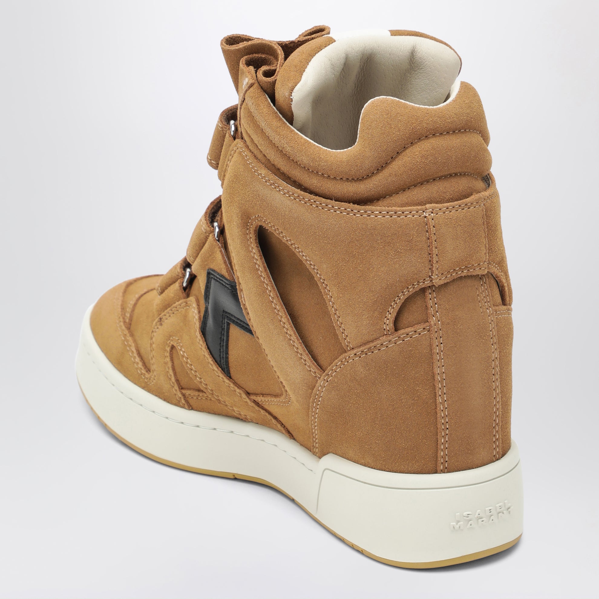 Hohe IM3 Keilsneaker aus Leder in Cognac / Schwarz