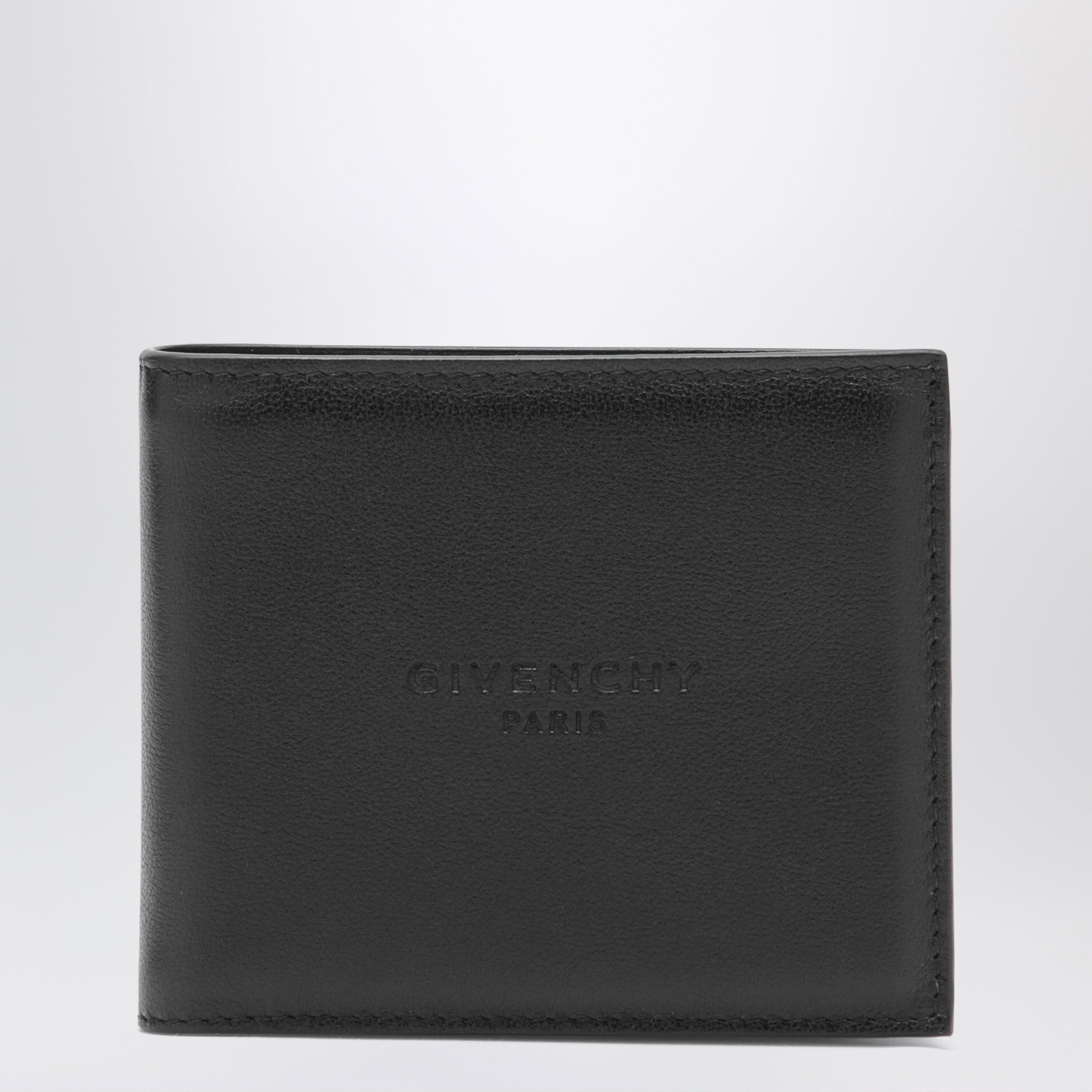 Embossed-logo calf leather wallet in black