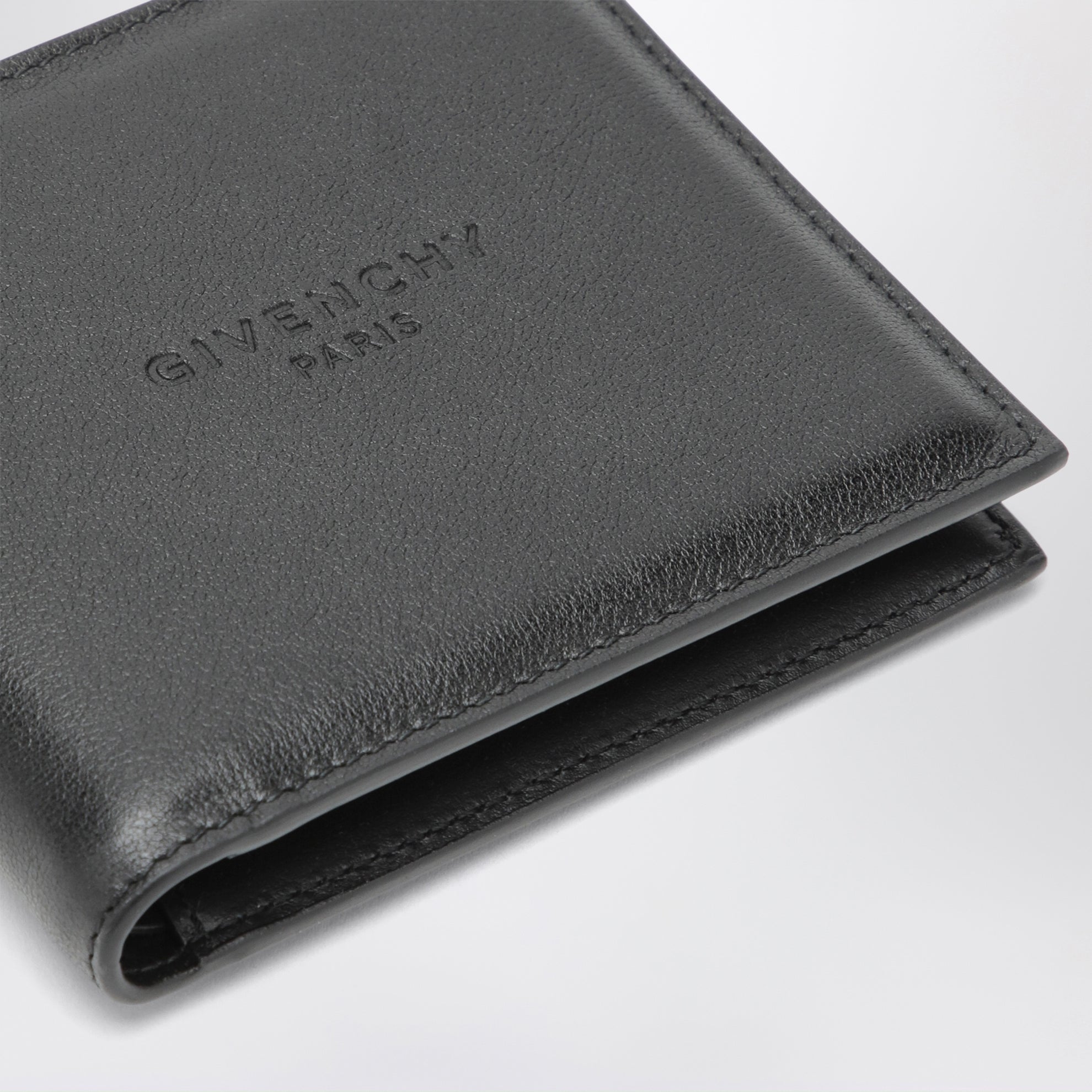 Embossed-logo calf leather wallet in black