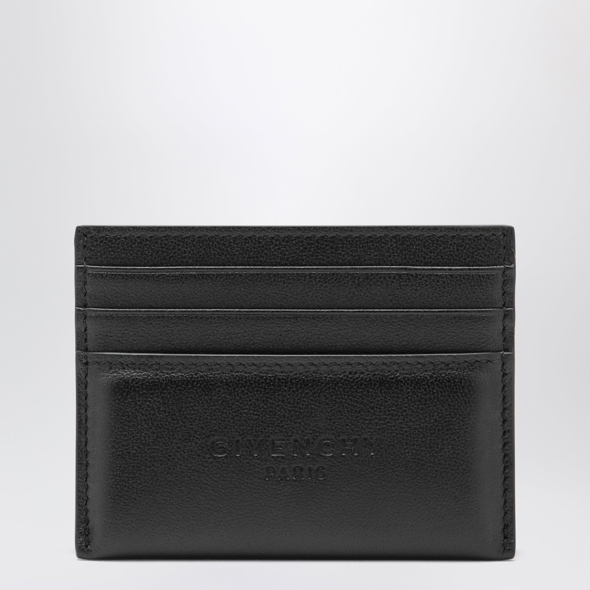 Black leather card holder with logo