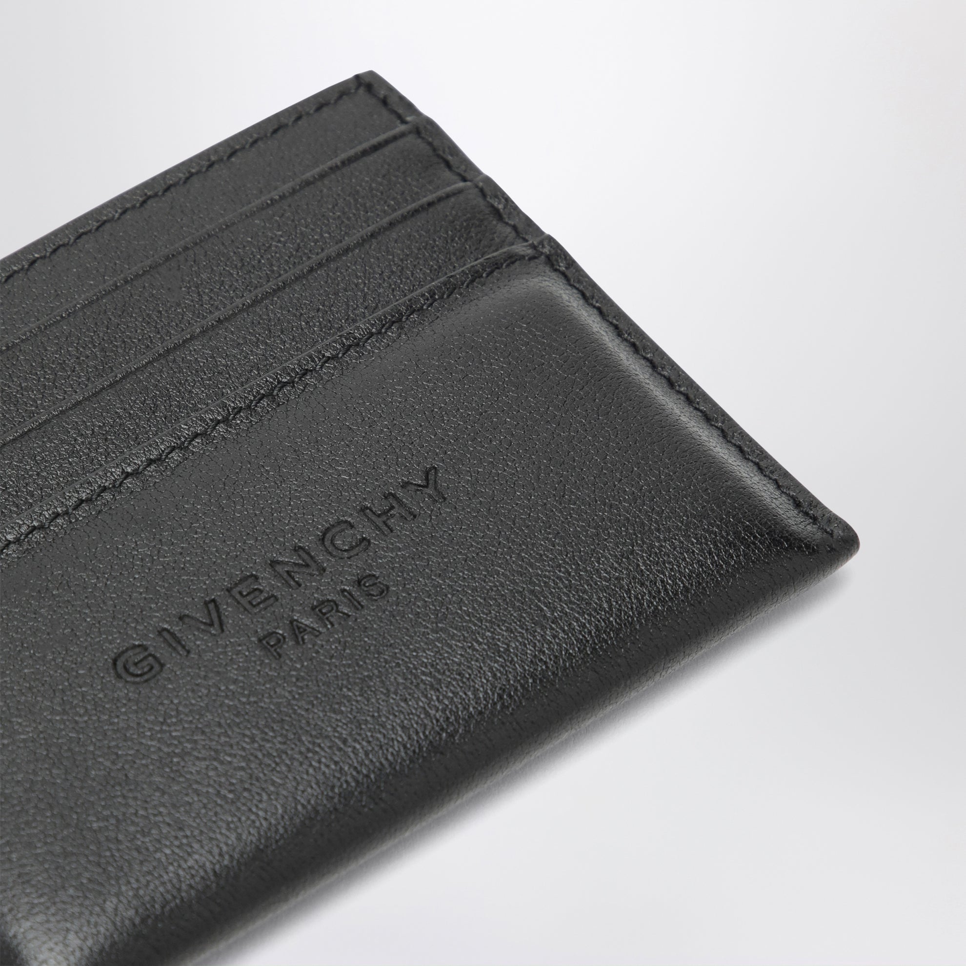 Black leather card holder with logo