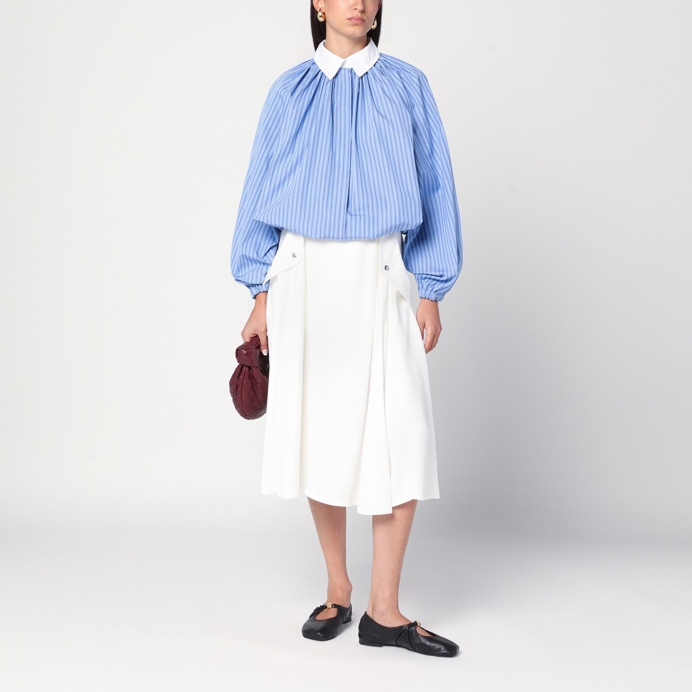 Striped balloon-sleeve shirt in light blue
