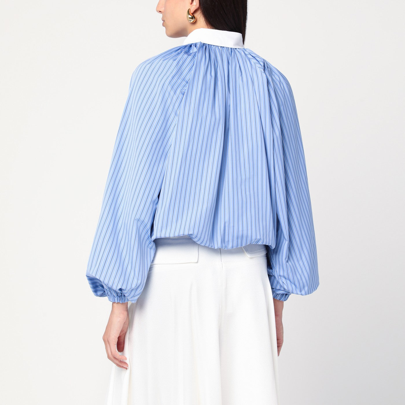 Striped balloon-sleeve shirt in light blue