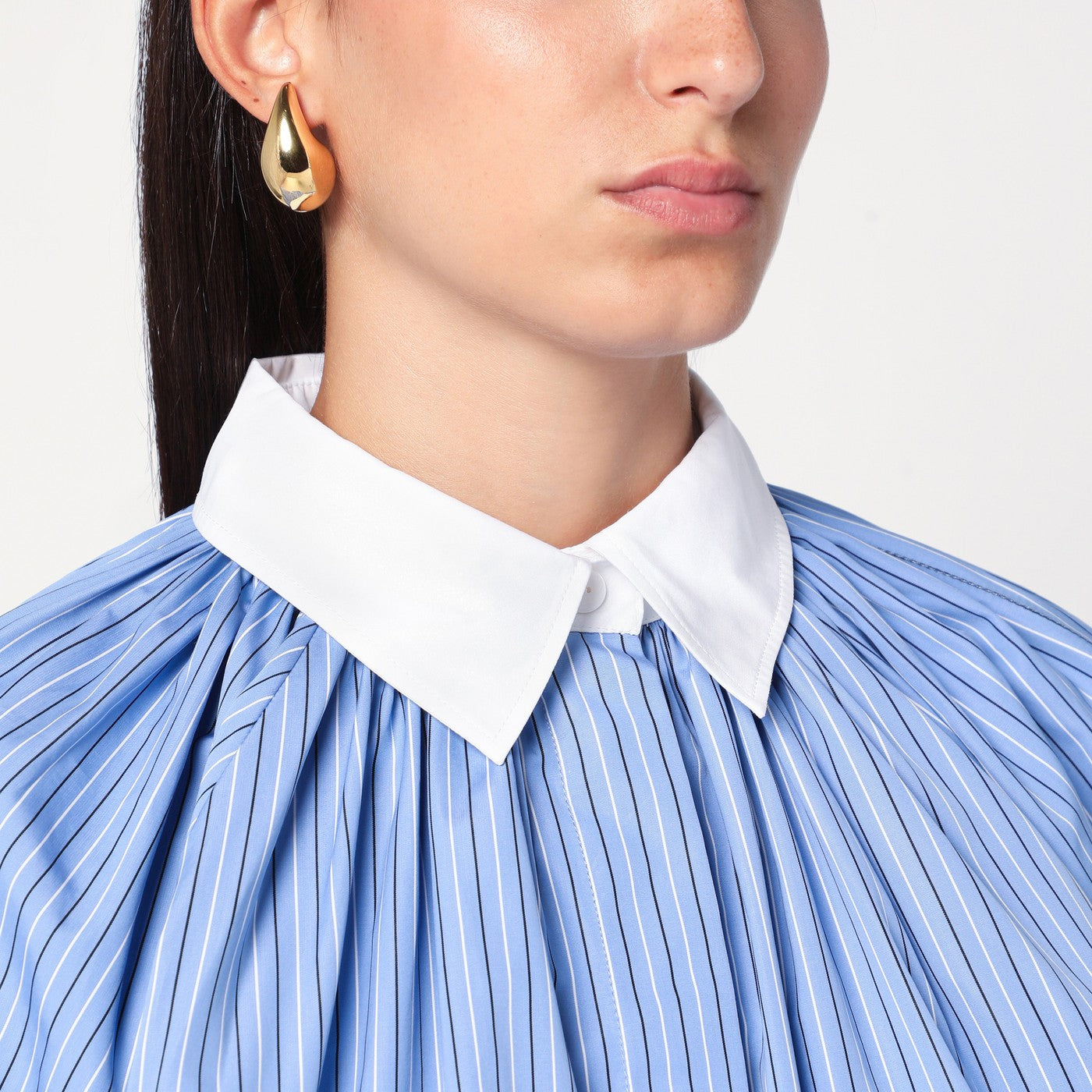 Striped balloon-sleeve shirt in light blue
