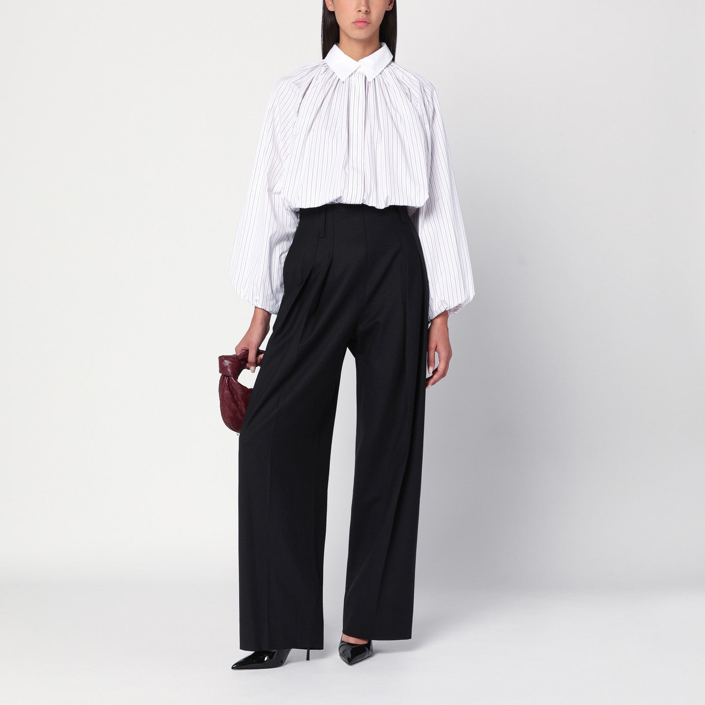 Ballonärmel-Hemd in Weiß gestreift