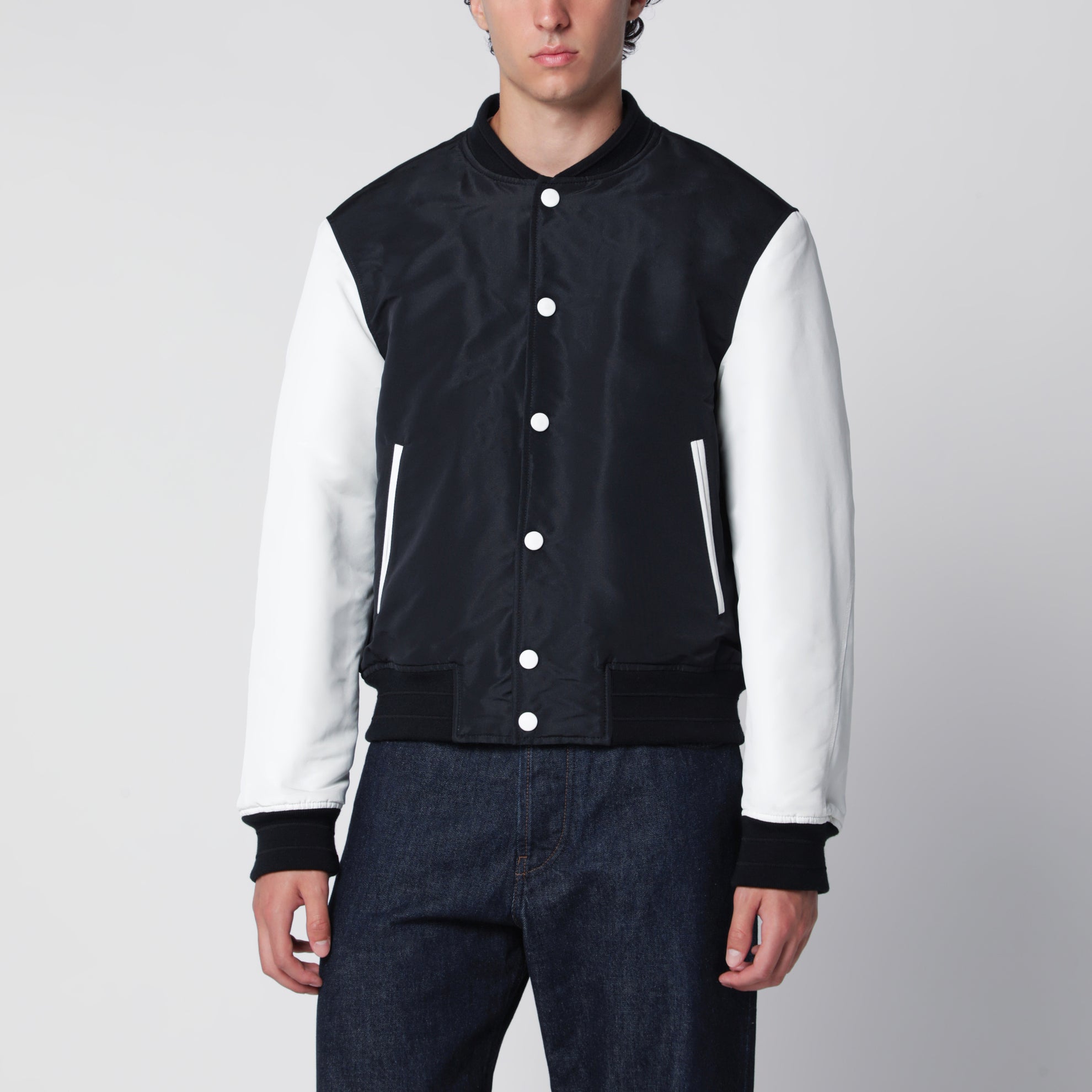 Giacca Varsity blu navy/bianca in raso