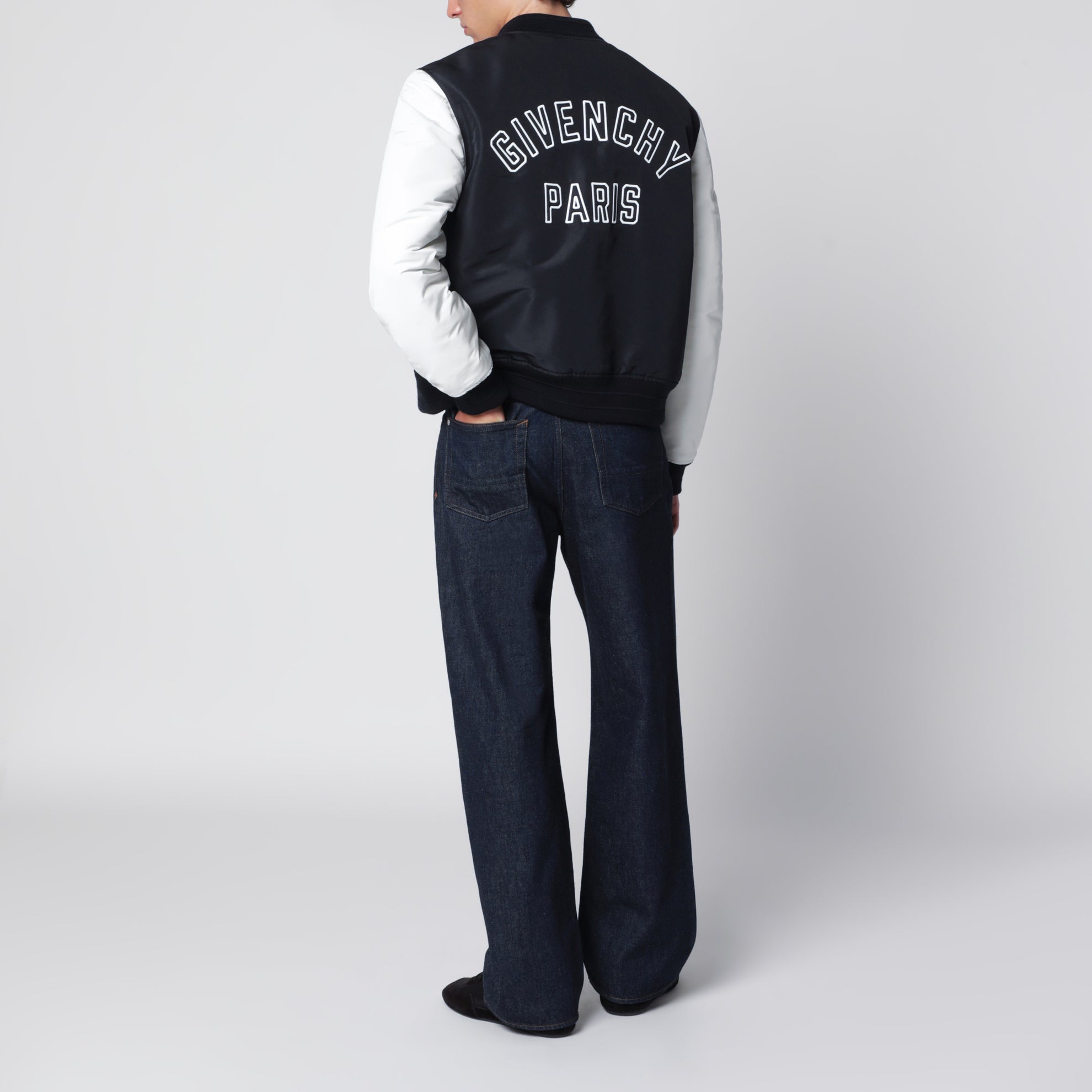 Giacca Varsity blu navy/bianca in raso