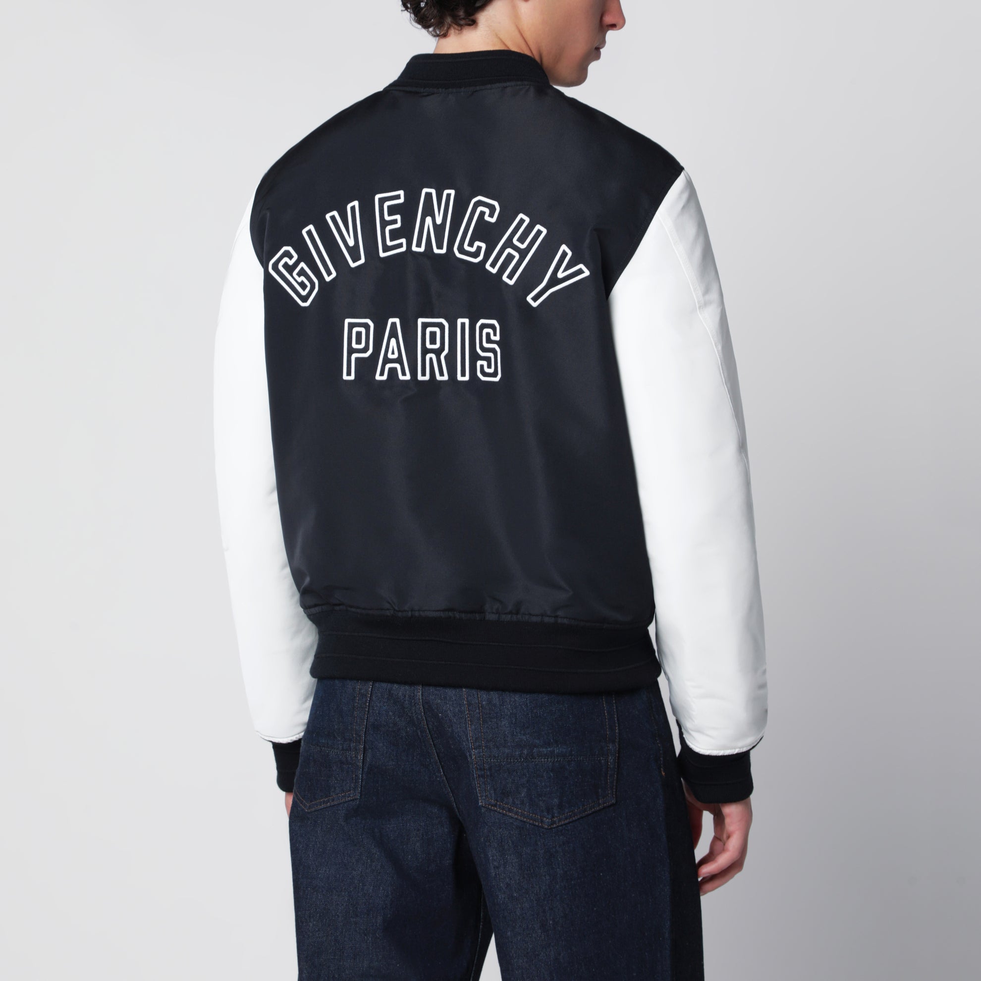 Giacca Varsity blu navy/bianca in raso