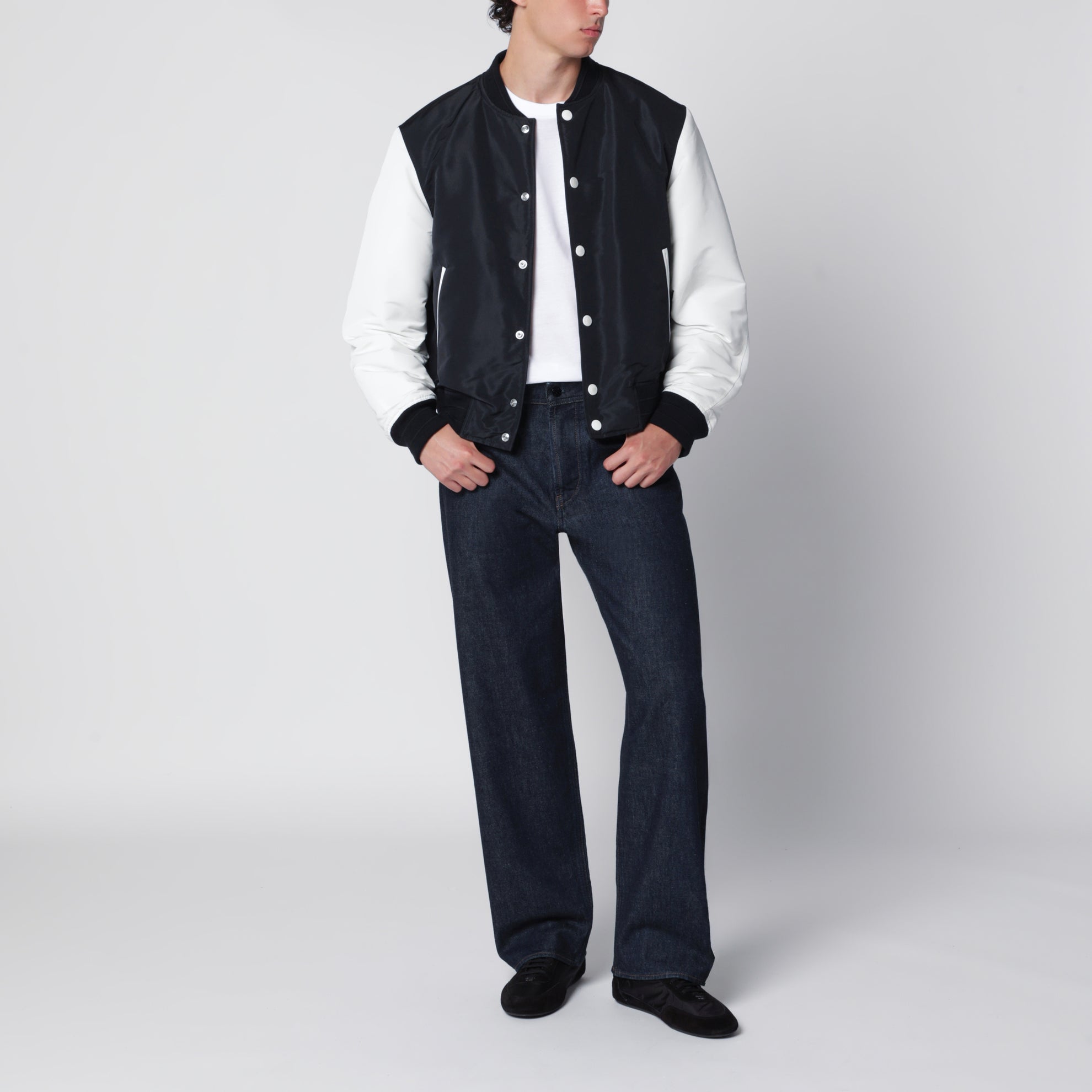 Giacca Varsity blu navy/bianca in raso
