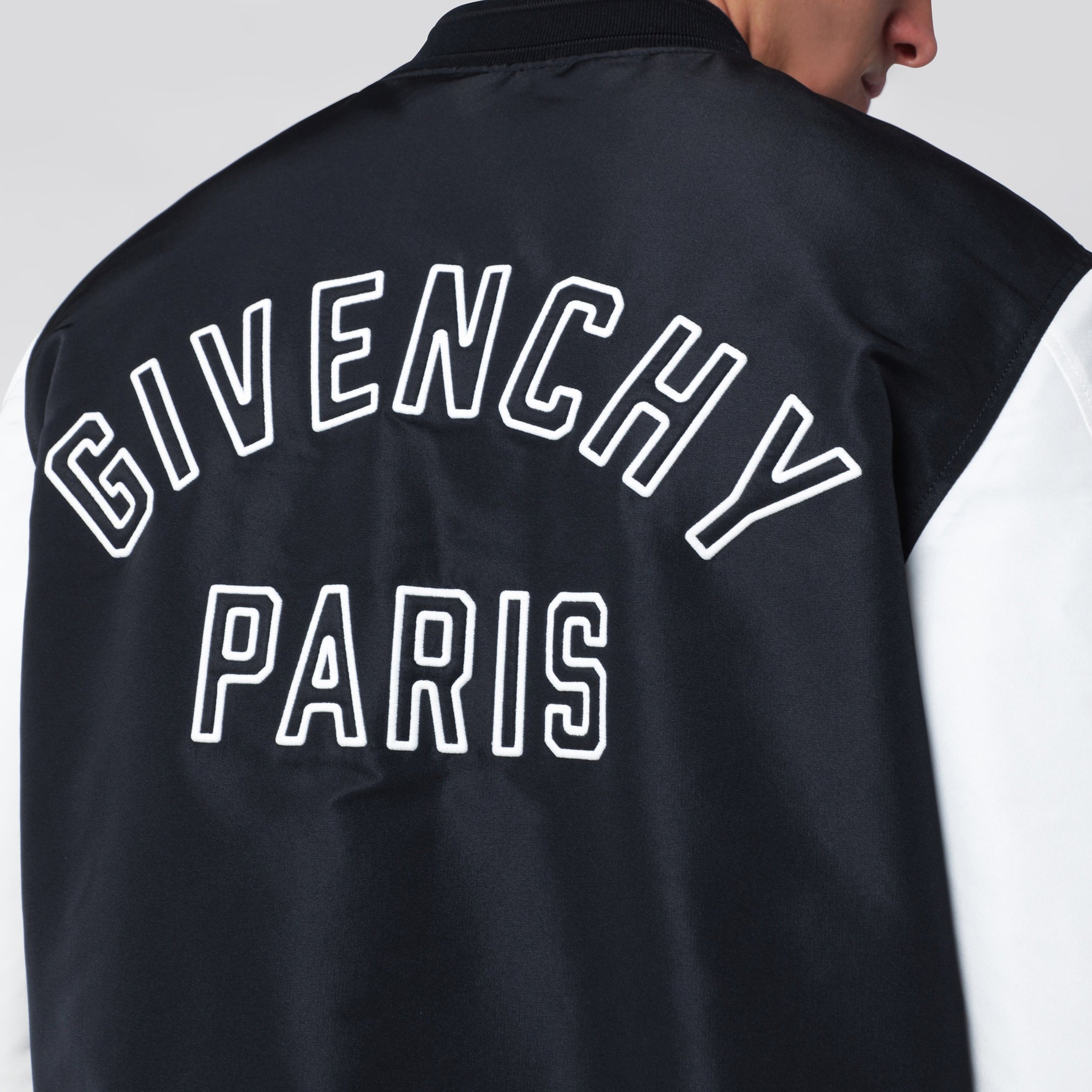 Giacca Varsity blu navy/bianca in raso