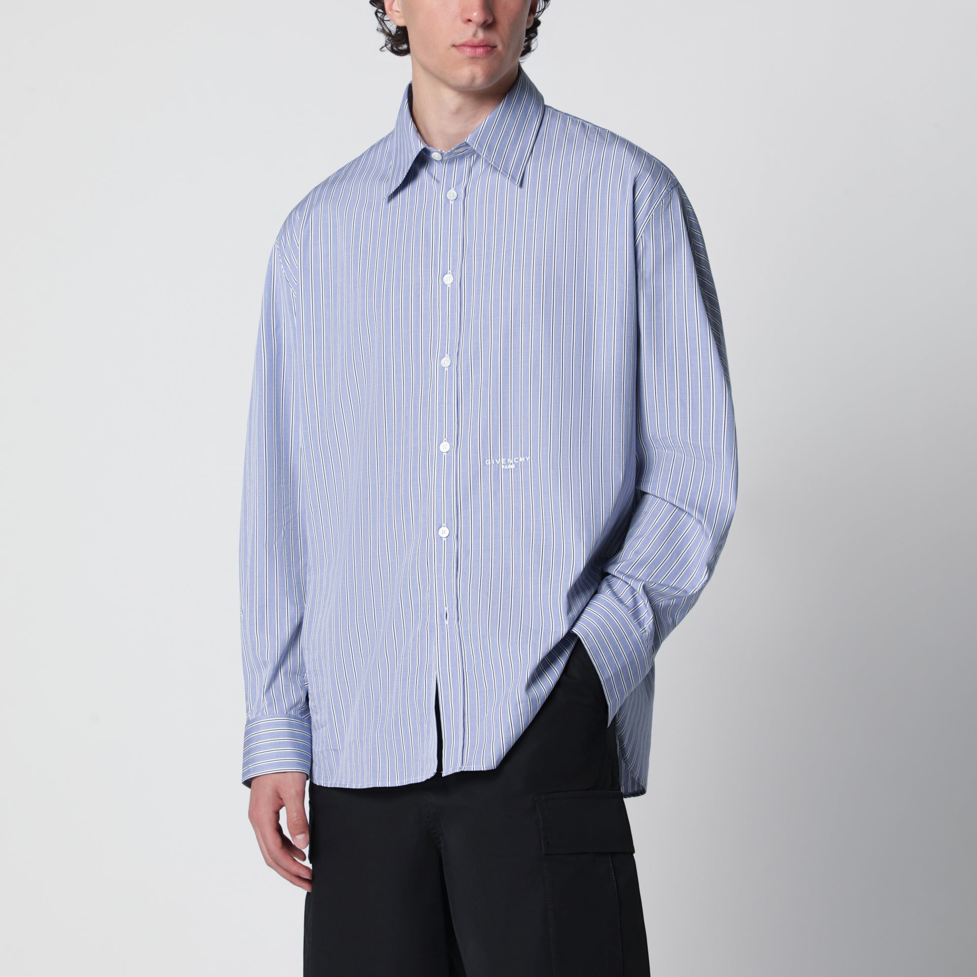 Camicia in popeline a righe bianca/blu