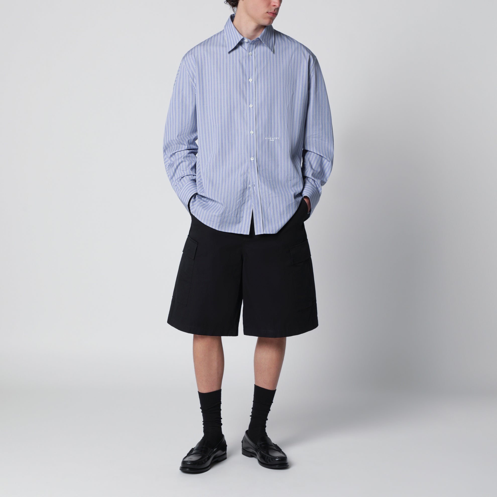 Camicia in popeline a righe bianca/blu