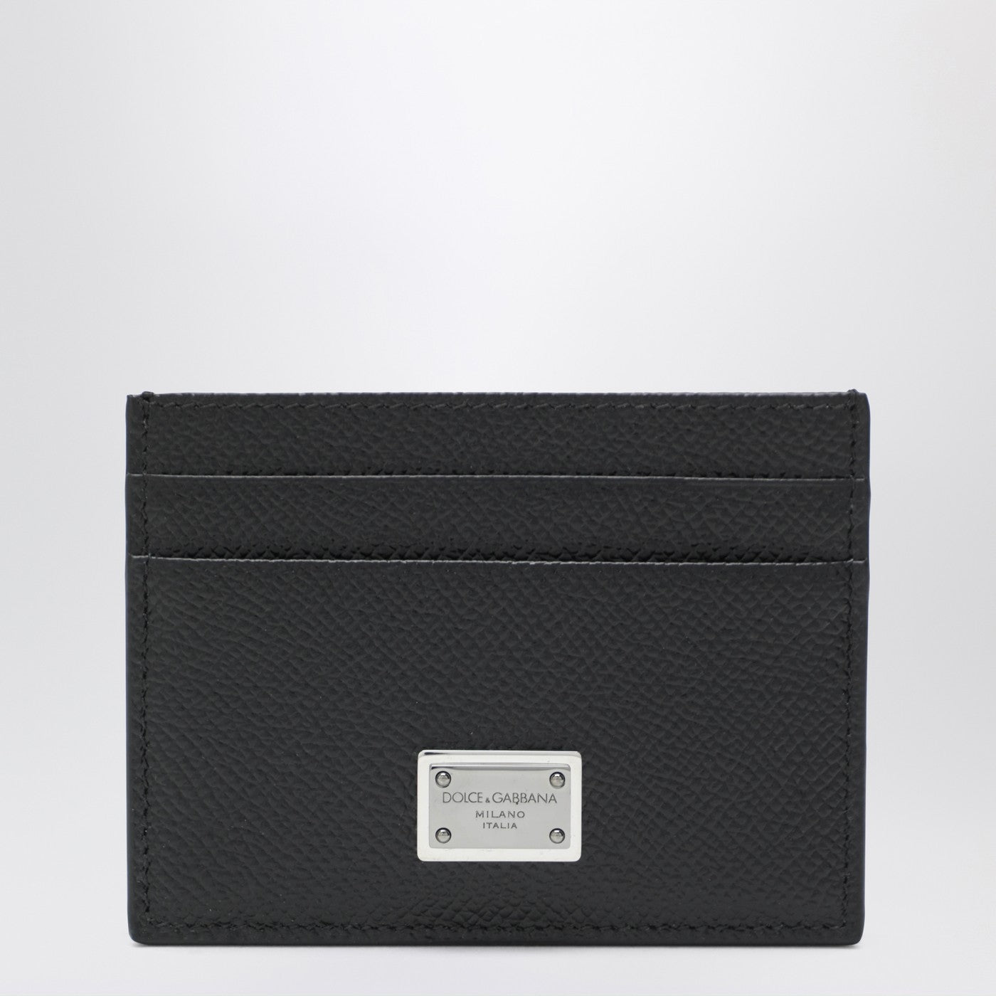 Kartenetui aus schwarzem Dauphine-Leder mit Logo-Plakette