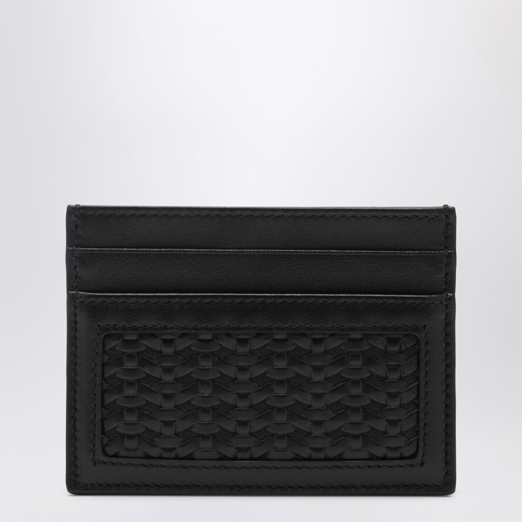 Woven plongé calfskin card holder in black