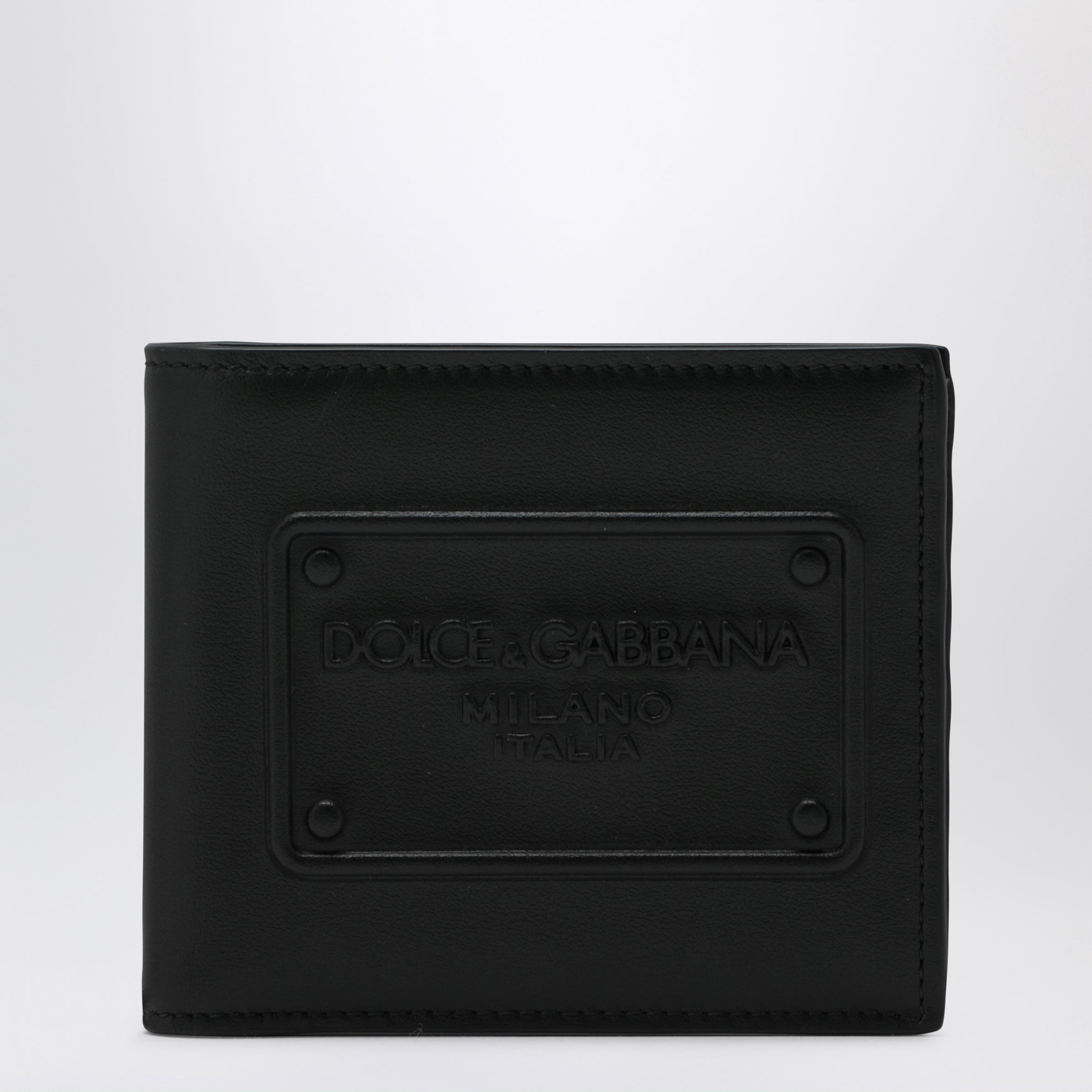 Black bi-fold wallet with embossed logo