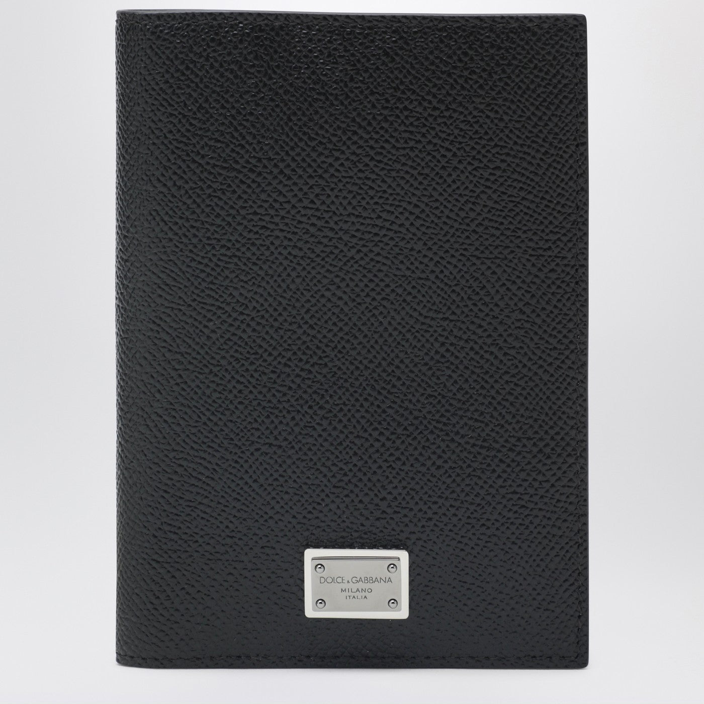 Black passport holder with logo plaque