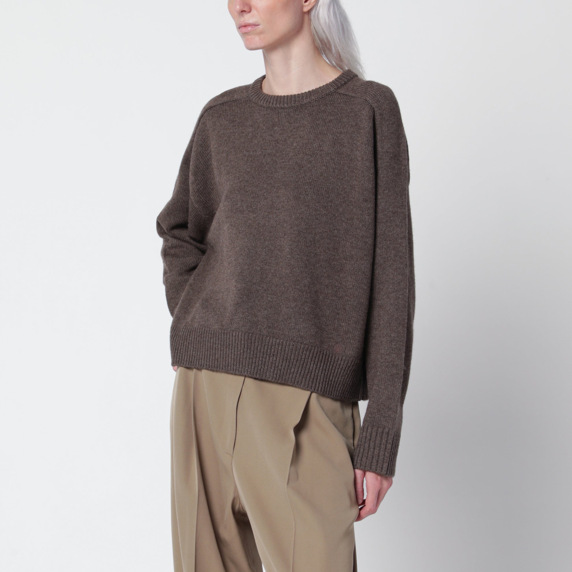 Briha sweater in taupe wool and cashmere