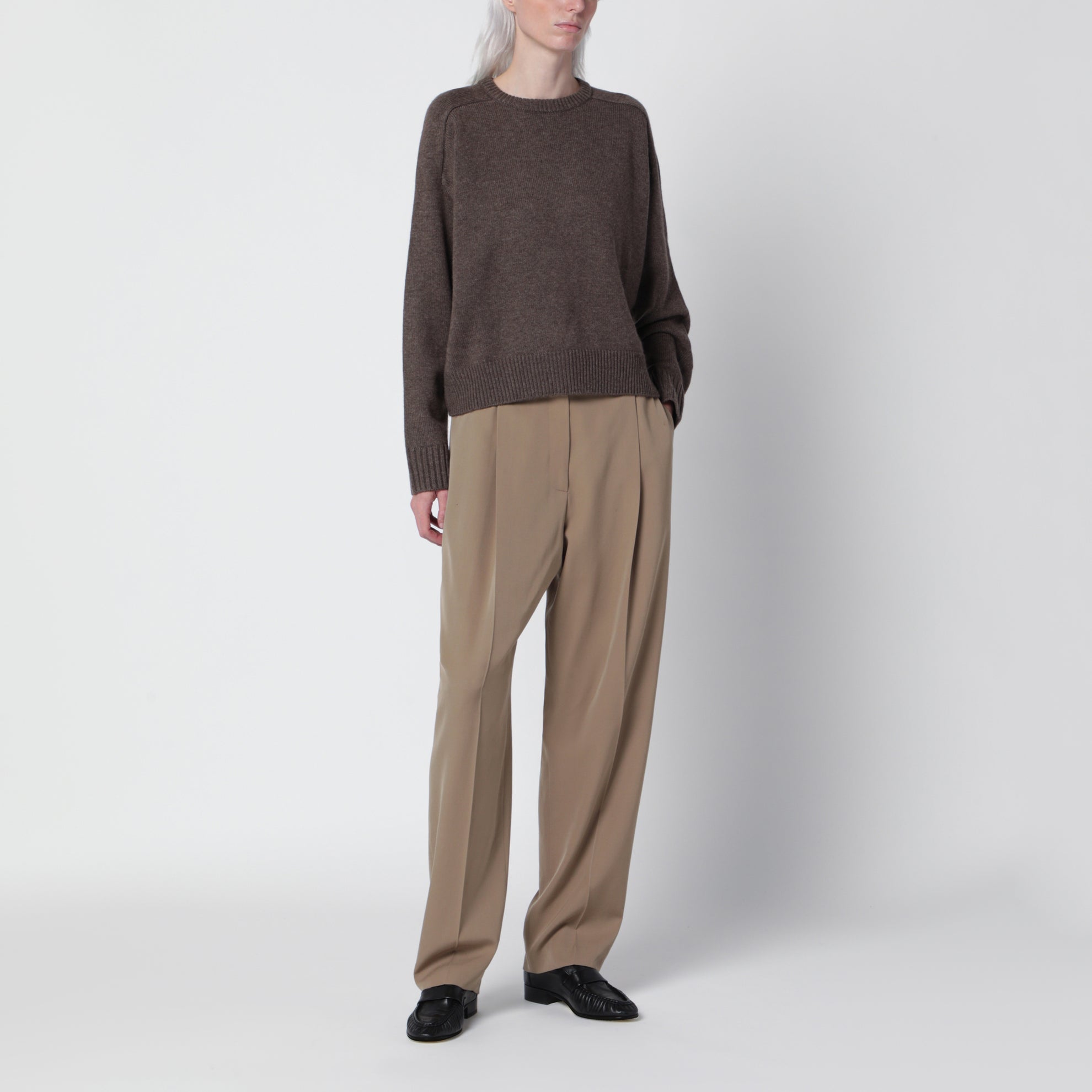 Briha sweater in taupe wool and cashmere