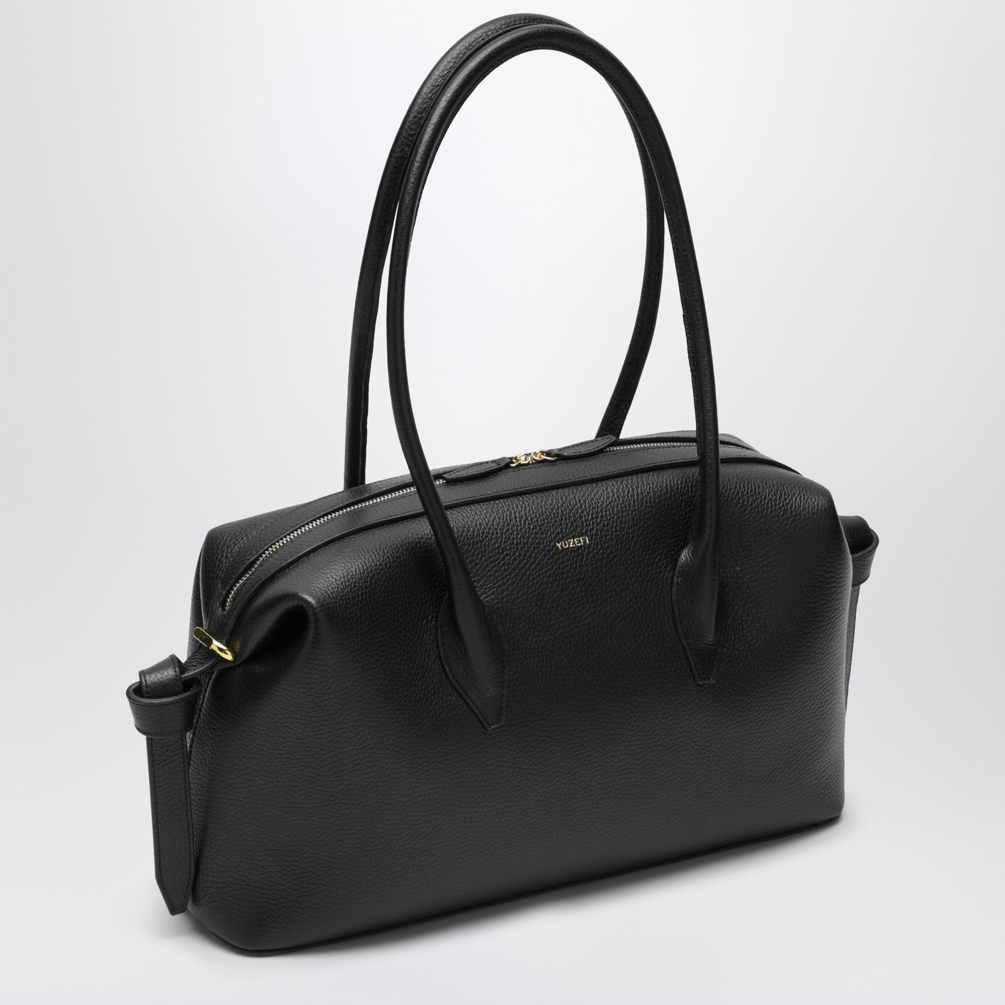Brioche Duffle Bag in Black Pebble-Grained Leather