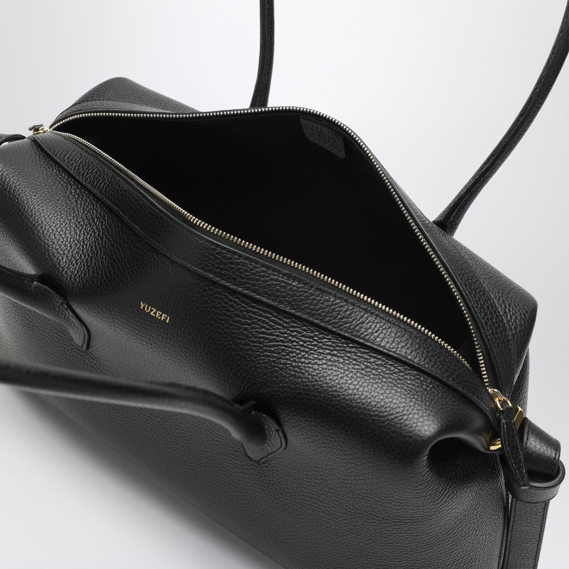 Brioche Duffle Bag in Black Pebble-Grained Leather