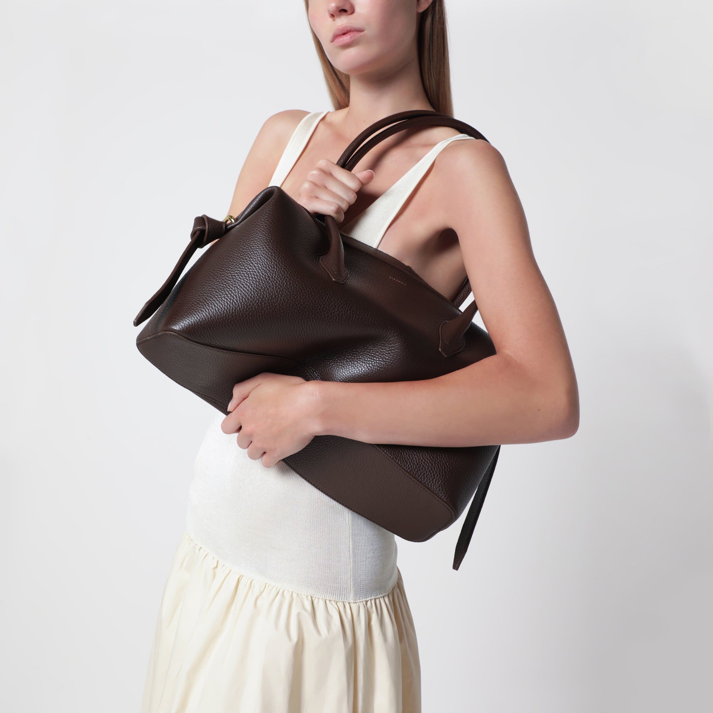 Yuzefi Brioche Duffle Bag in Espresso Pebble-Grained Leather