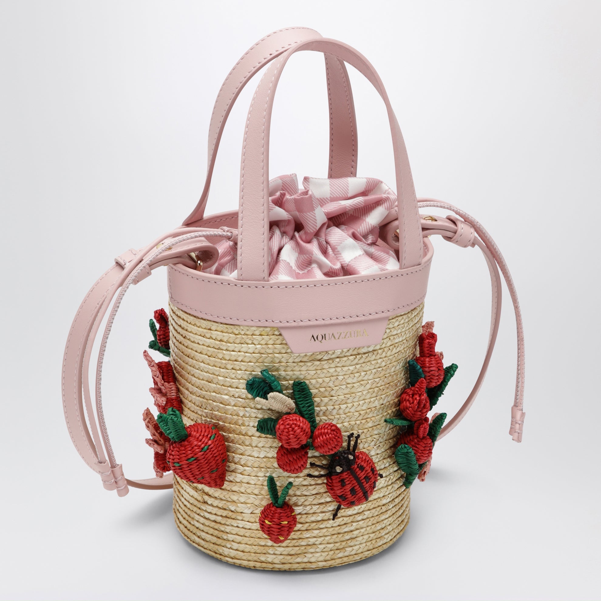 Mini secchiello Botanica in rafia e pelle