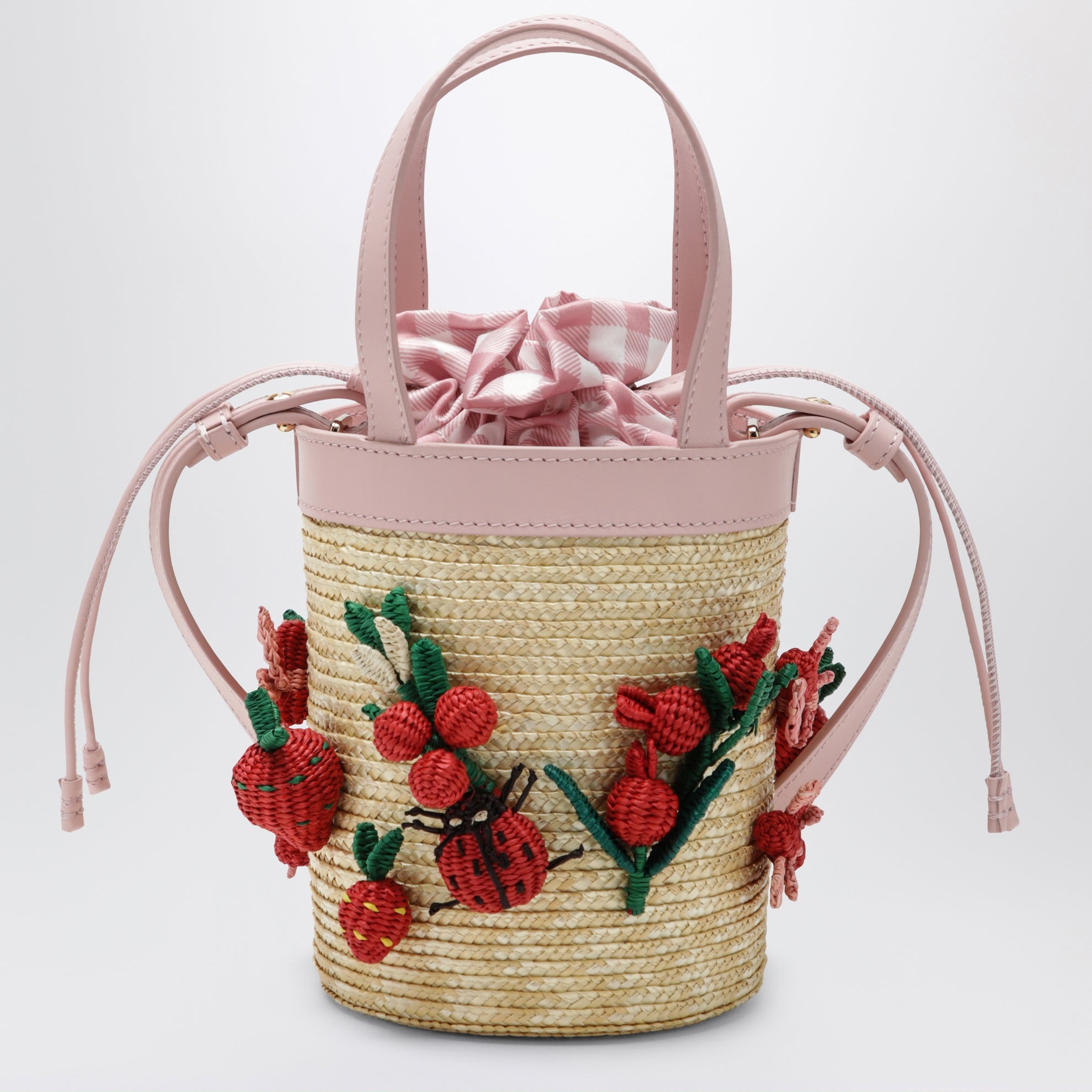 Mini secchiello Botanica in rafia e pelle