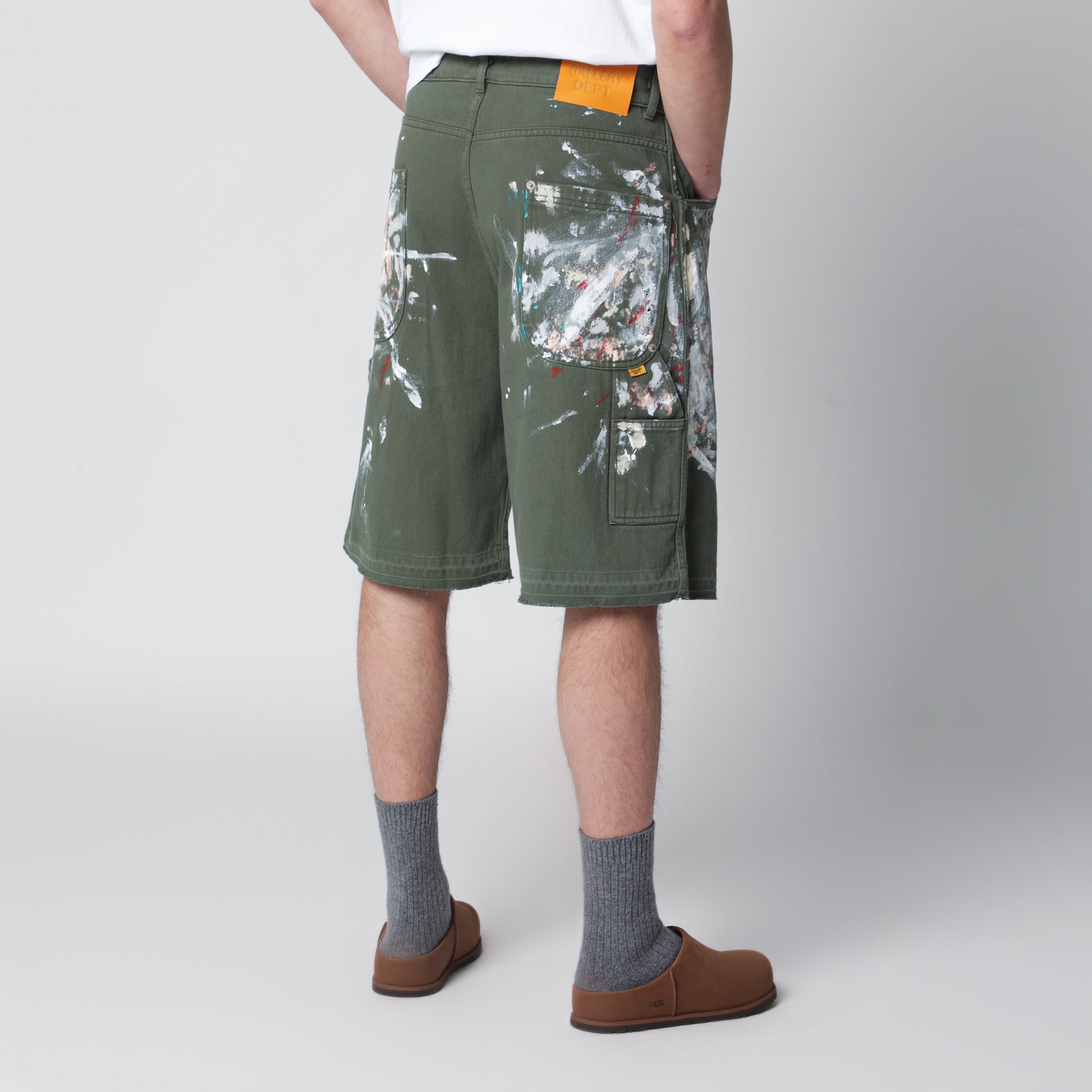 Hand-painted military green Bermuda shorts