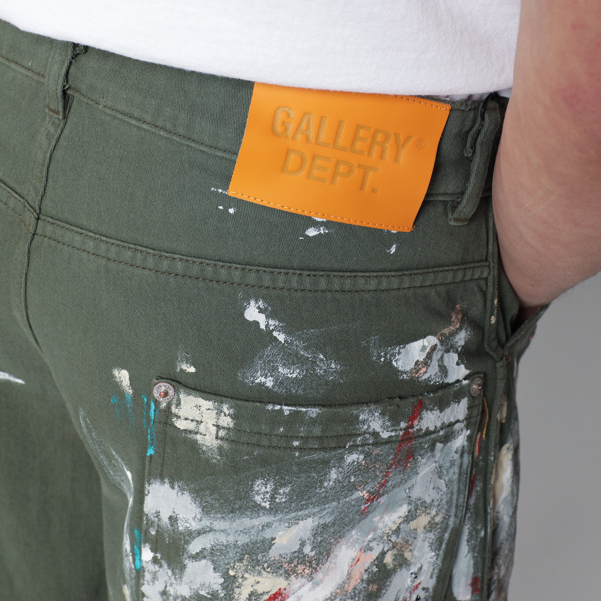 Hand-painted military green Bermuda shorts