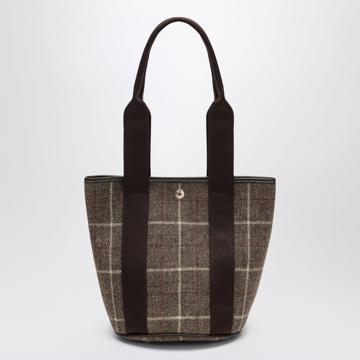 Sac seau Traversée marron motif tartan