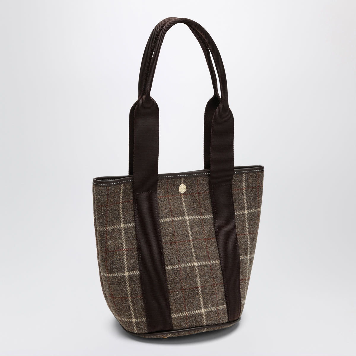 Sac seau Traversée marron motif tartan