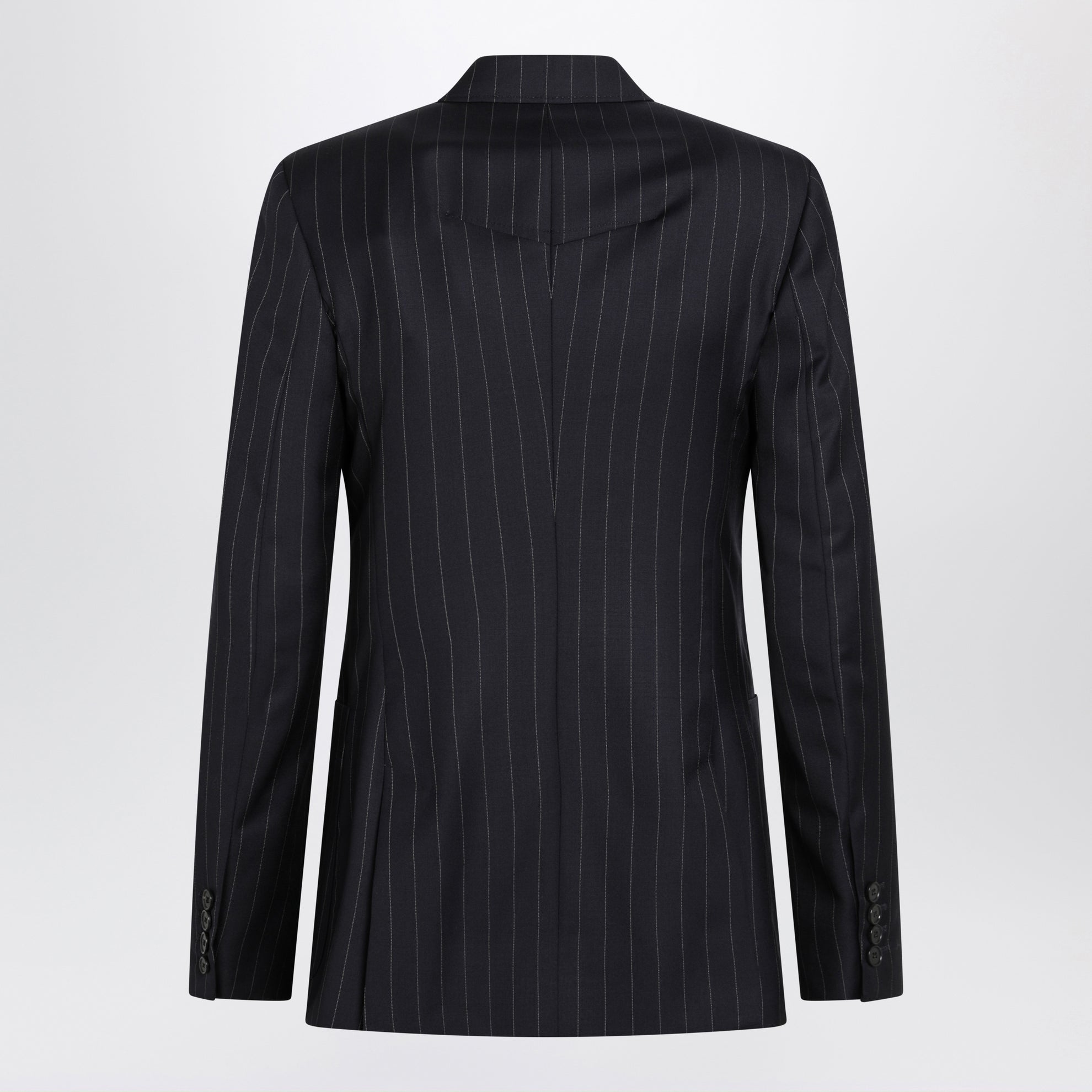 Double-breasted pinstripe wool jacket, dark navy