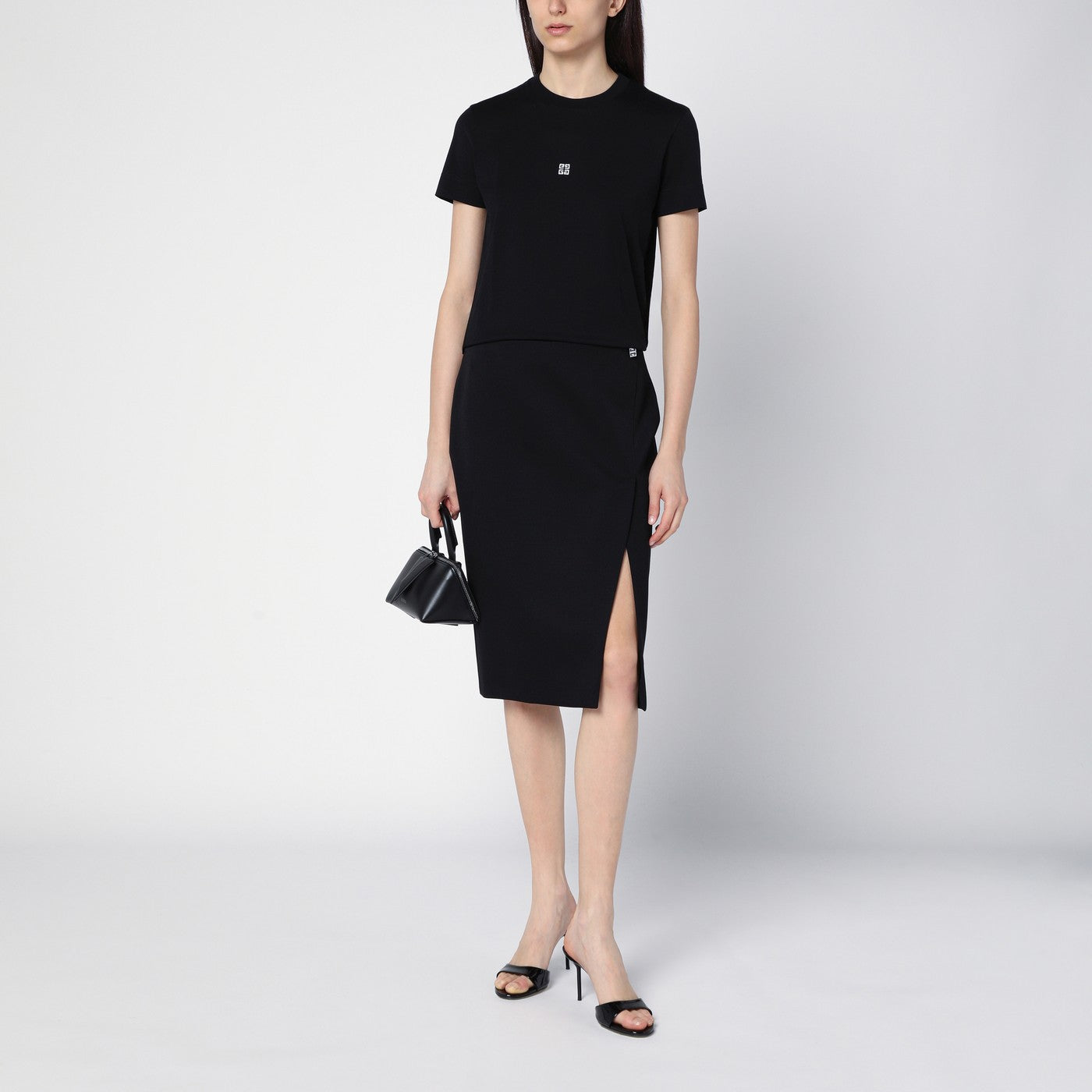 Black wool skirt with metal button 4G