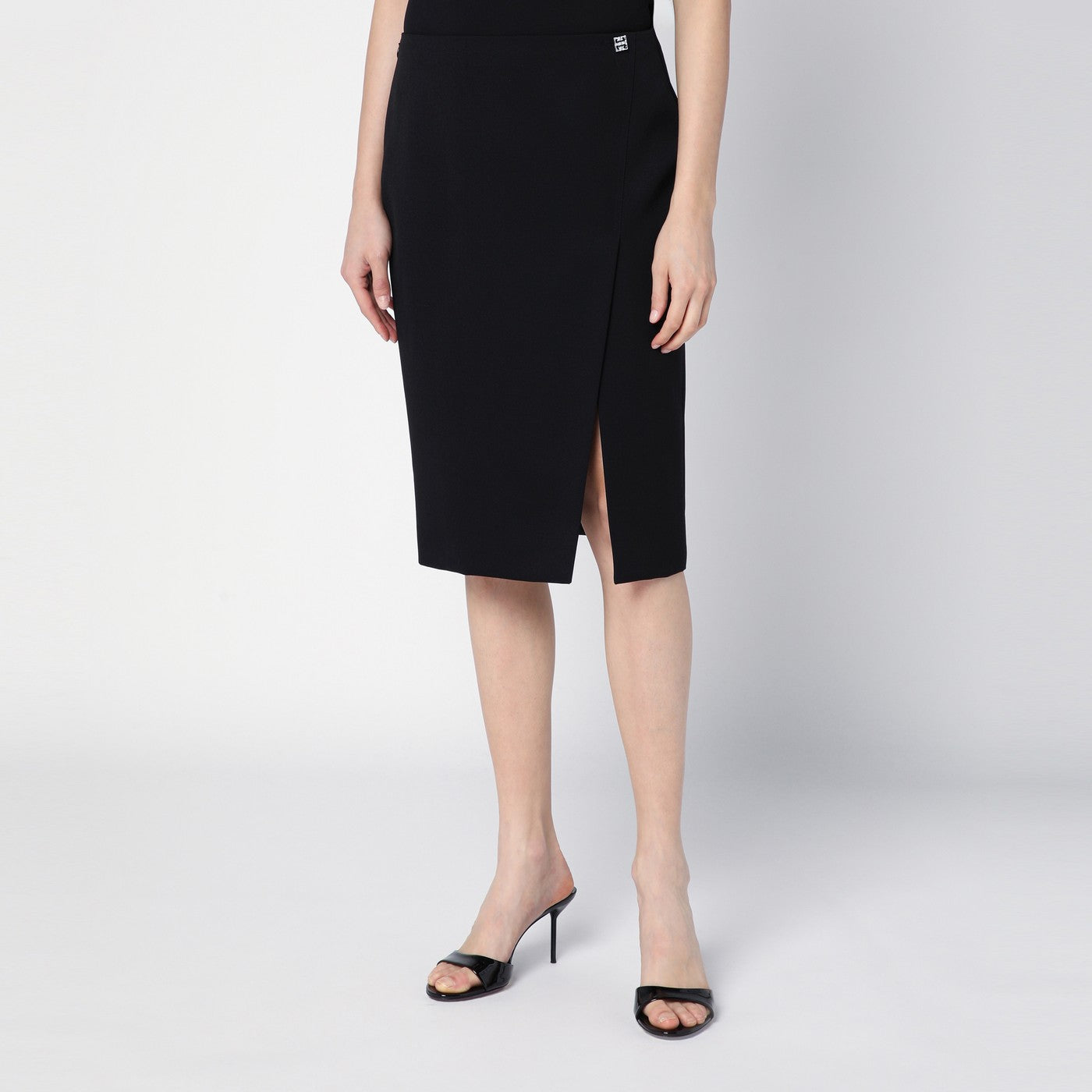 Black wool skirt with metal button 4G