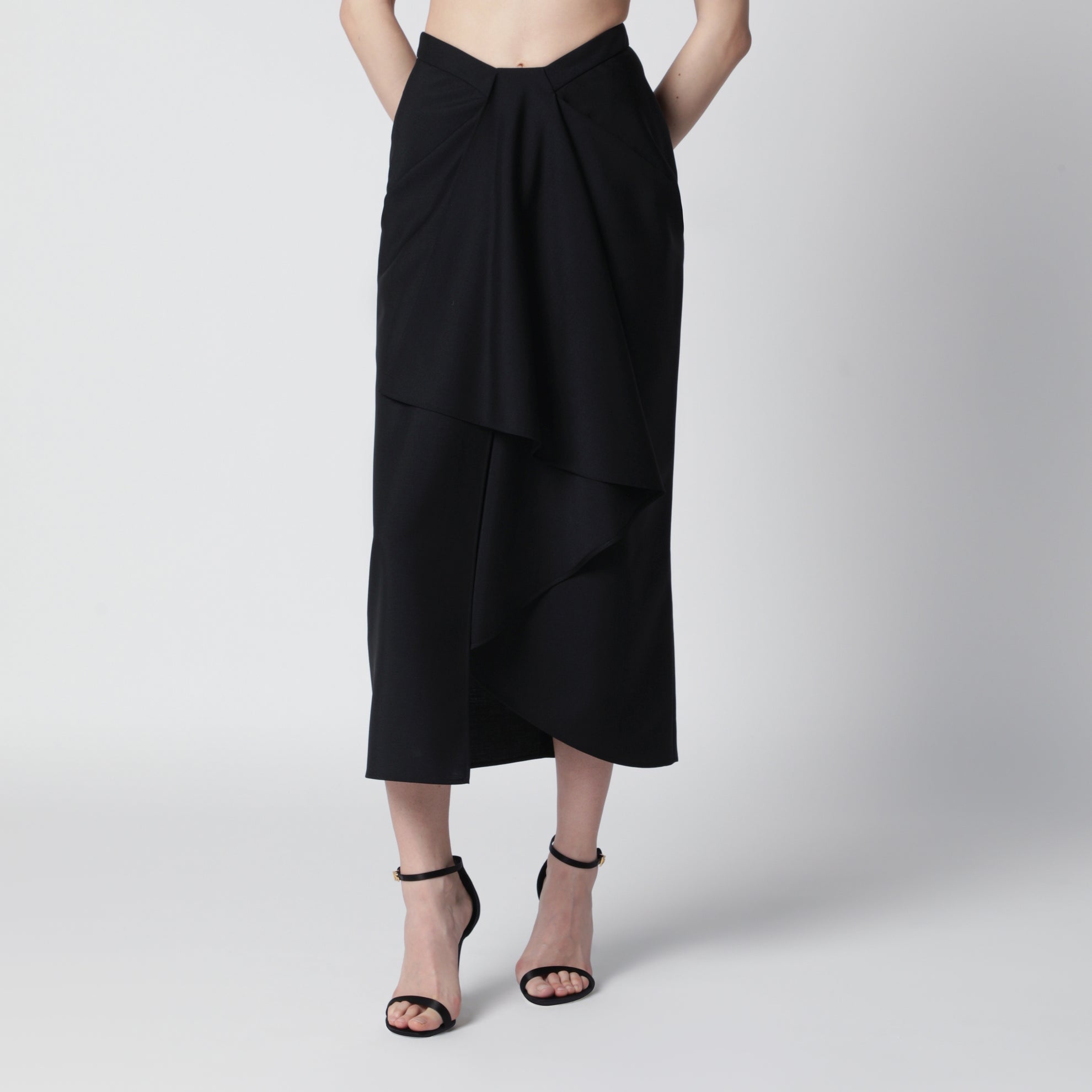 Jupe drapée en laine et mohair noir