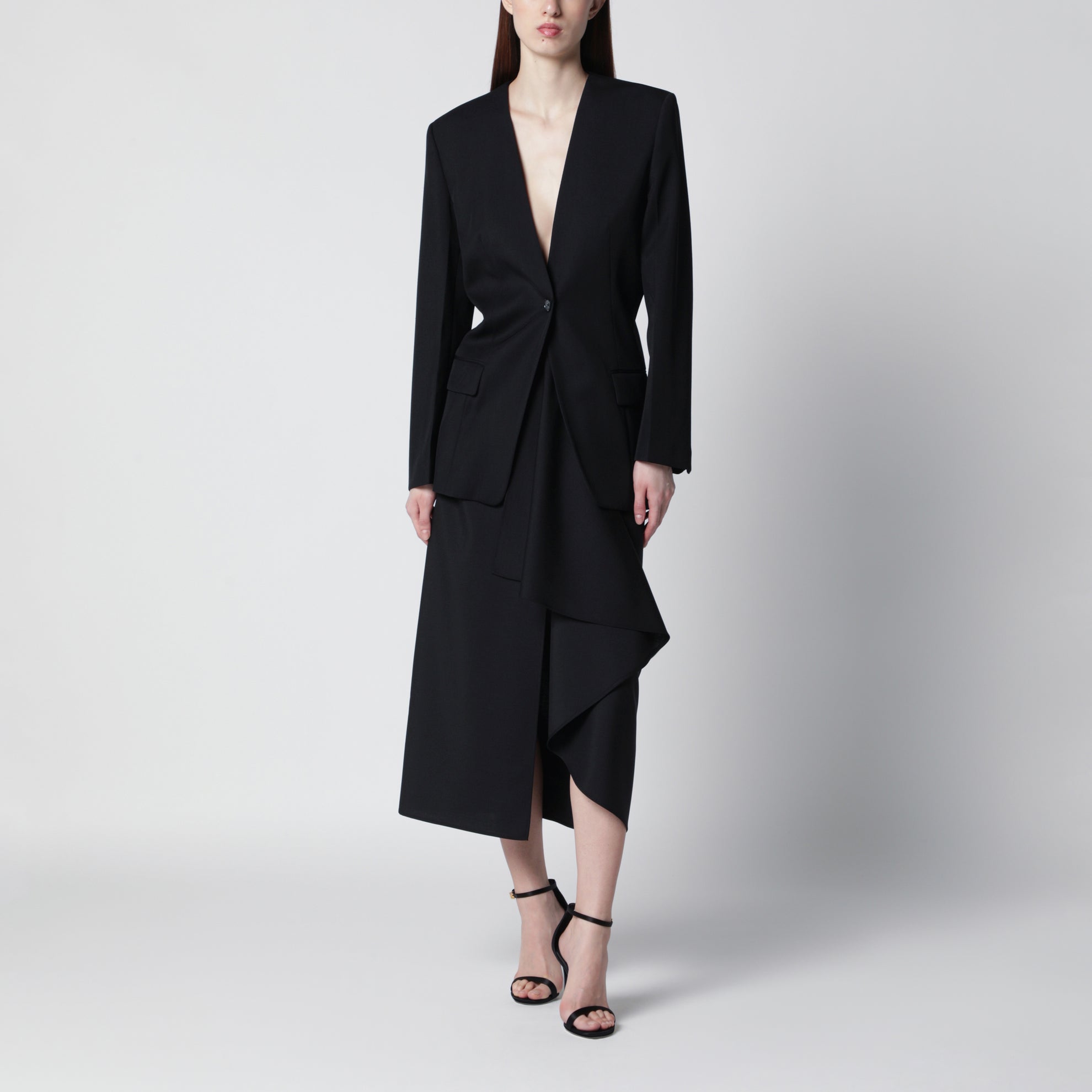 Jupe drapée en laine et mohair noir