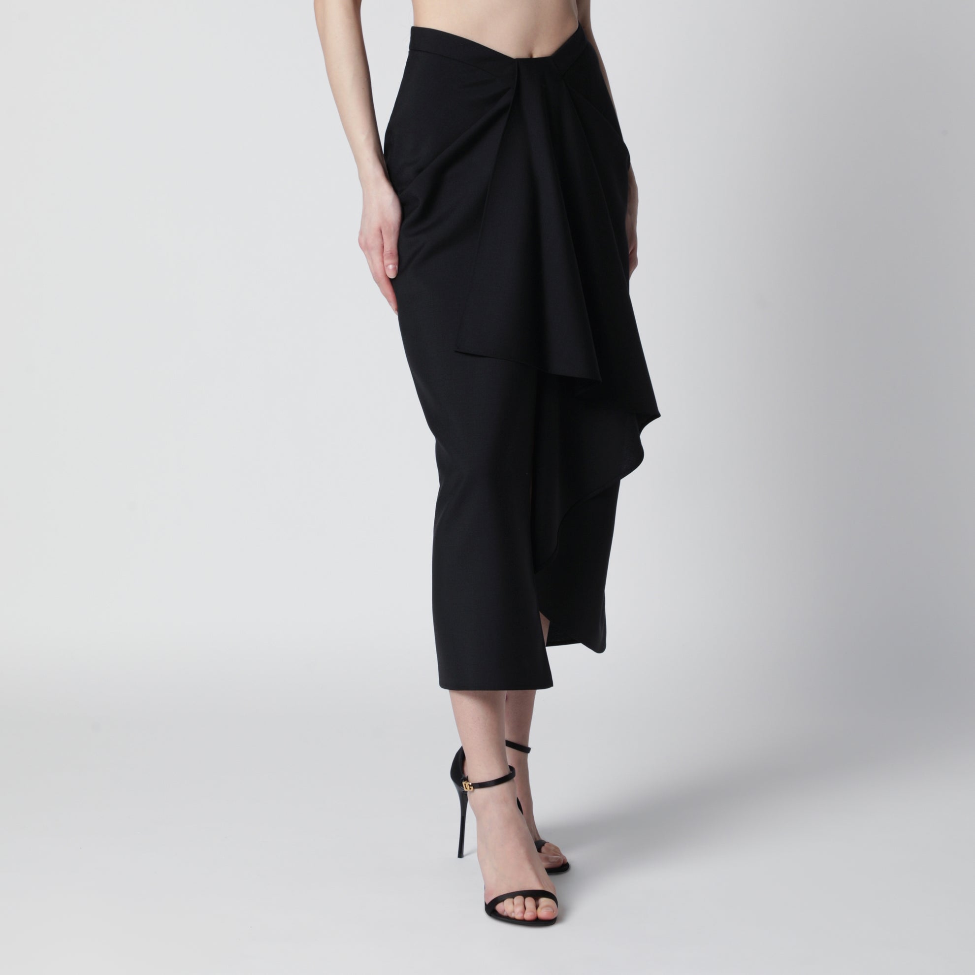 Jupe drapée en laine et mohair noir