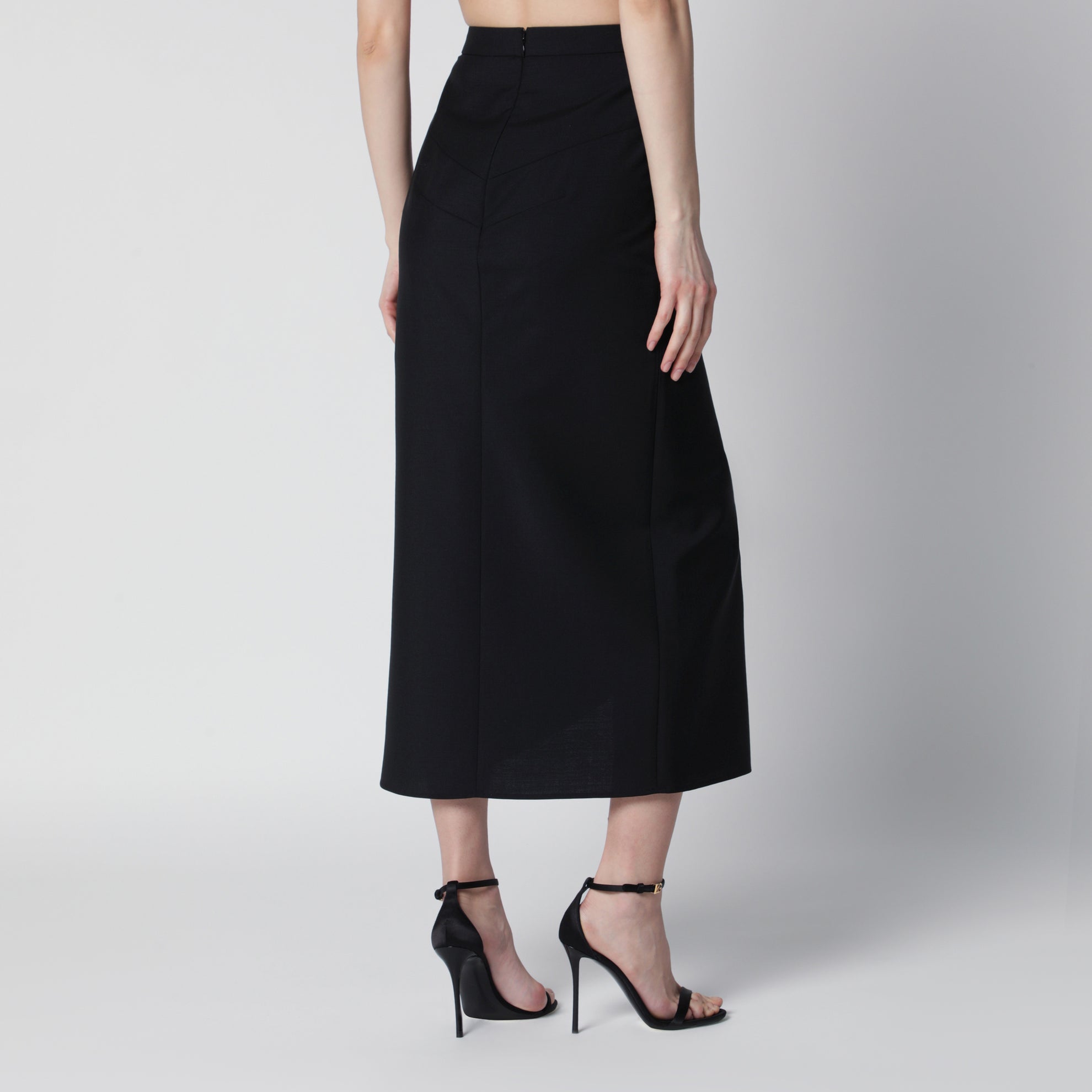 Jupe drapée en laine et mohair noir