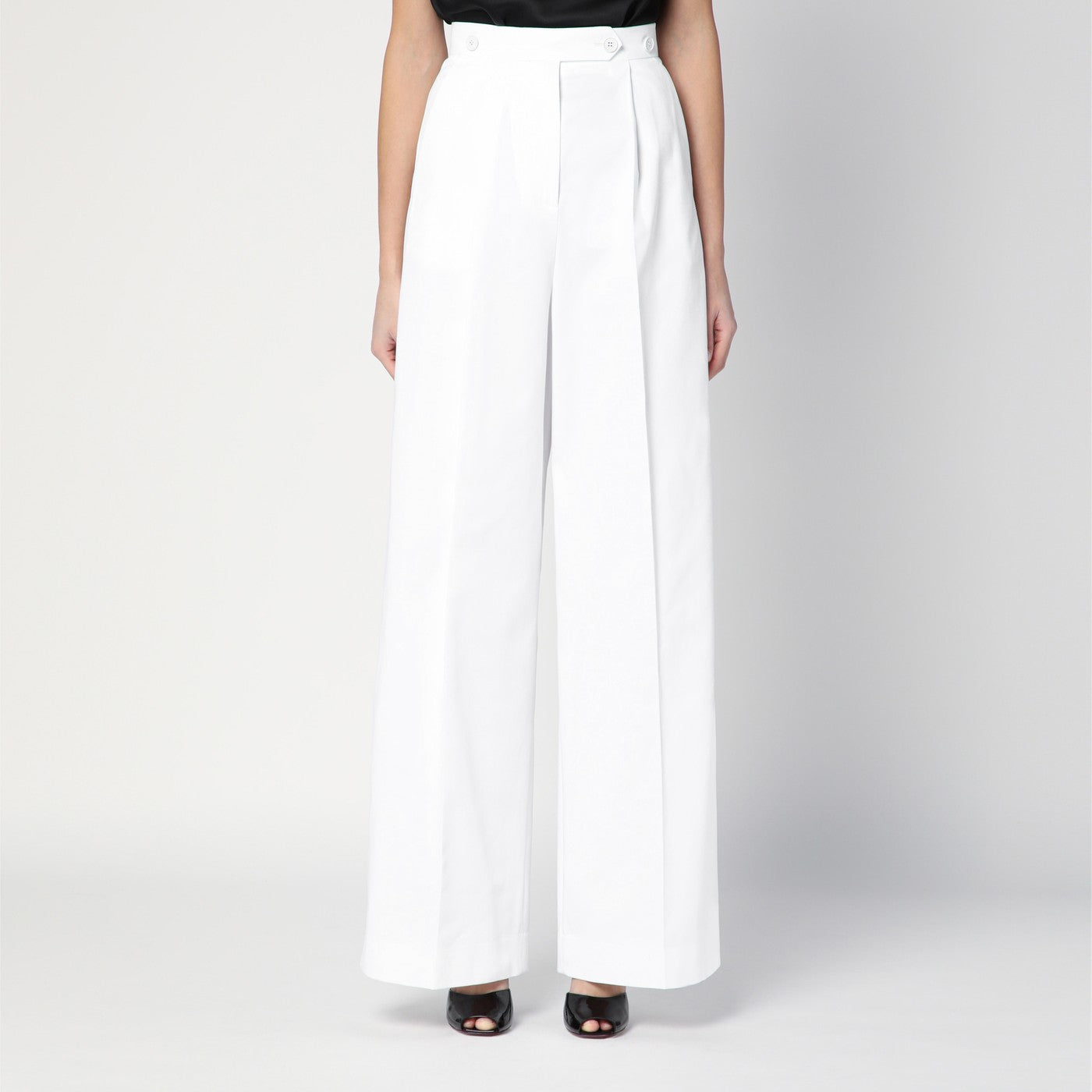 Pantalon plissé blanc en coton